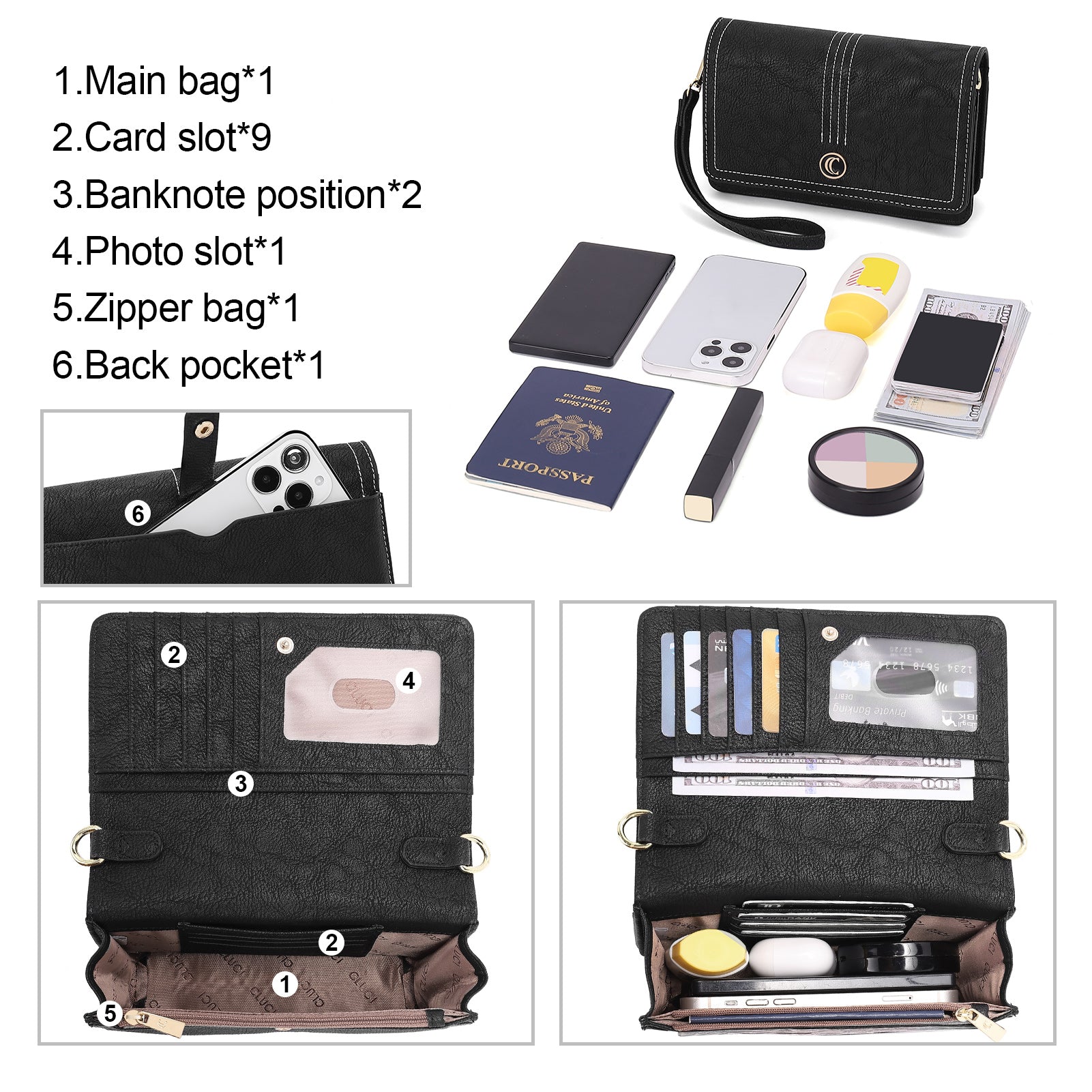 CLUCI Crossbody Purse for Women, Wristlet Wallet, Small Shoulder Bag with Card Slots, Leather Flap Cell phone Clutch