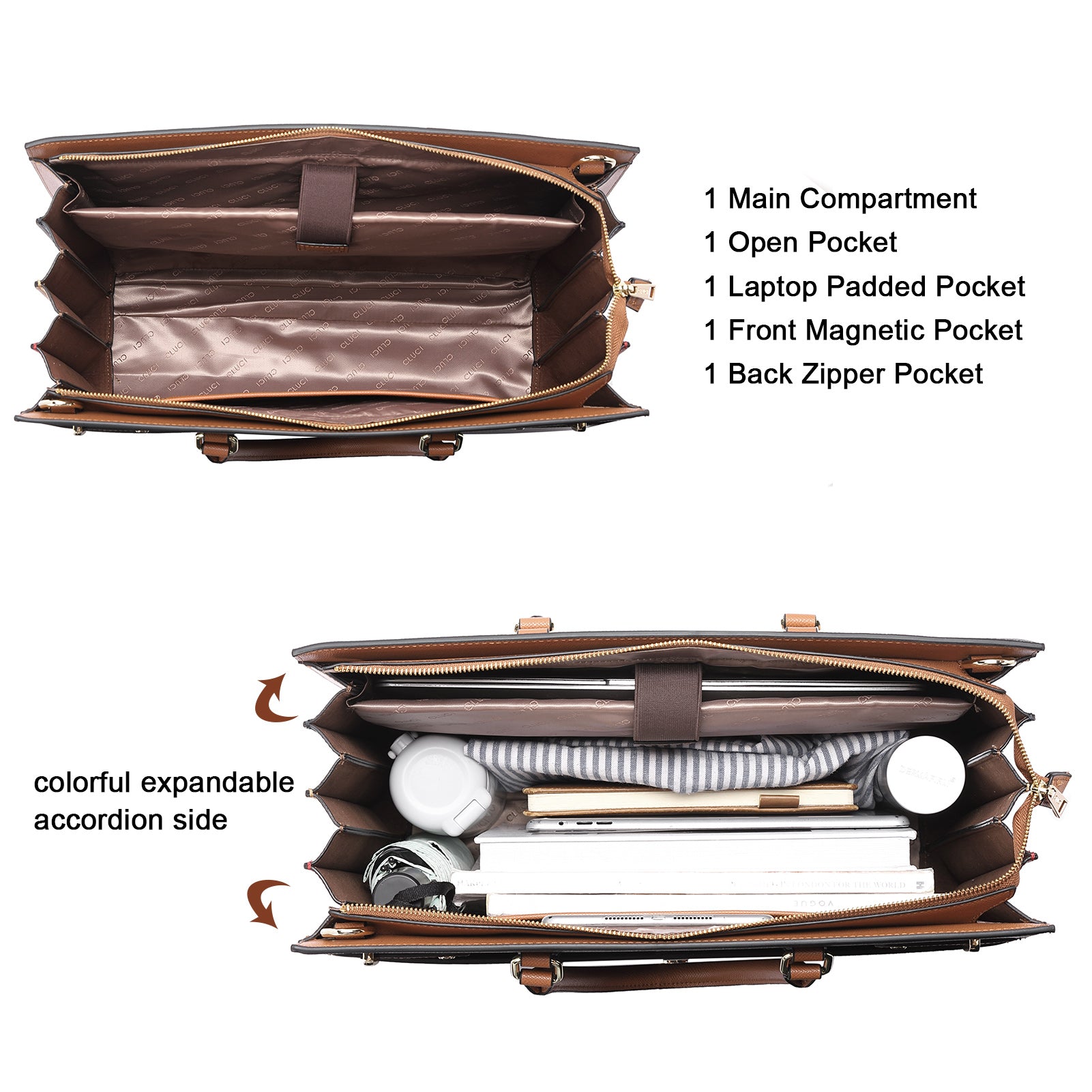 CLUCI Briefcase for Women Leather Laptop 15.6 Inch Business Ladies Work Computer Tote Bags