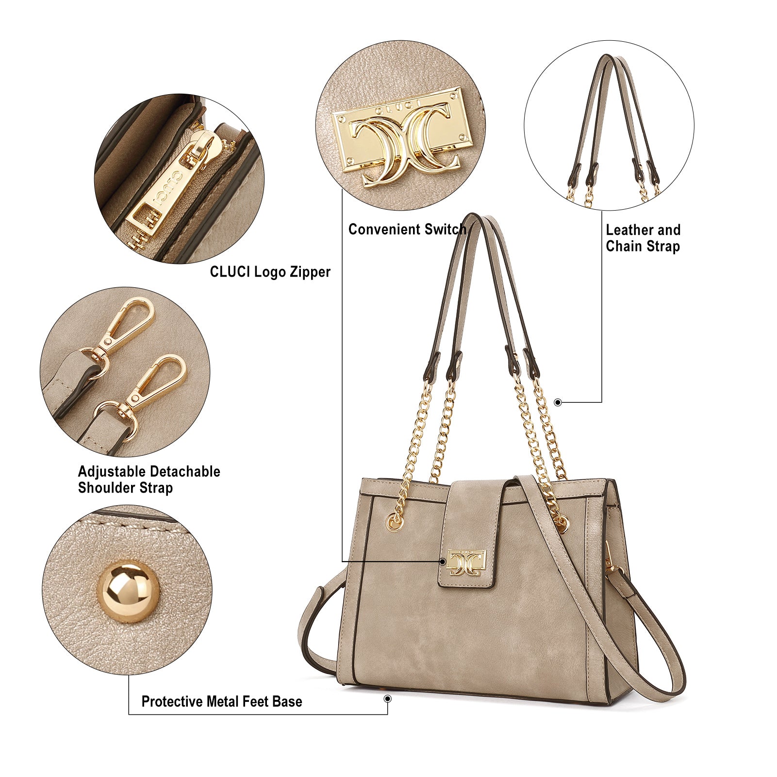 CLUCI Satchel Purses and Handbags for Women Leather Totes Designer Ladies Crossbody Shoulder Bag