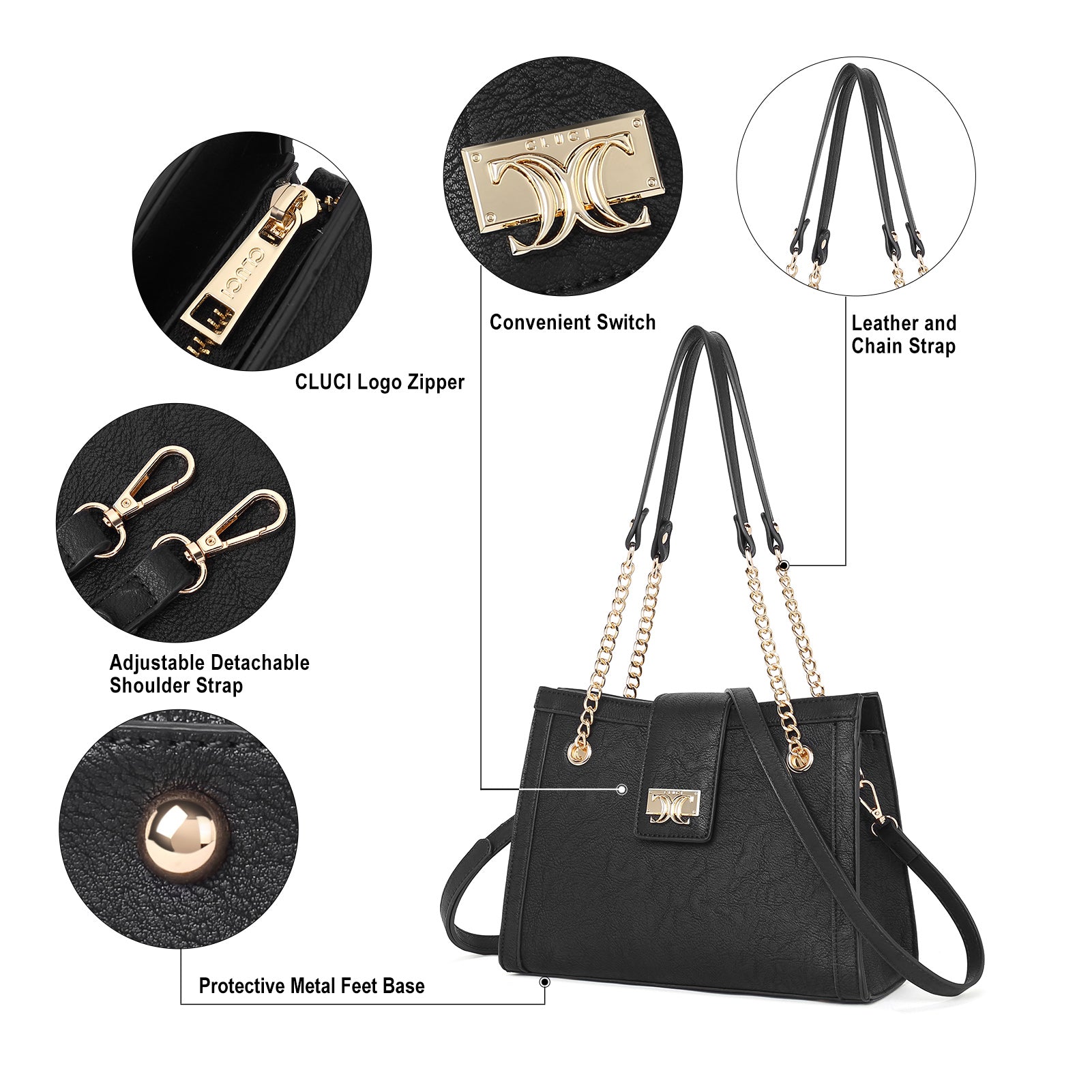 CLUCI Satchel Purses and Handbags for Women Leather Totes Designer Ladies Crossbody Shoulder Bag