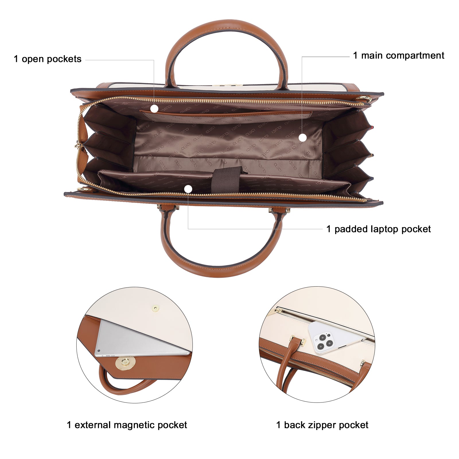 CLUCI Leather Briefcase for Women 15.6 Inch Laptop Business Computer Ladies Work Handbag