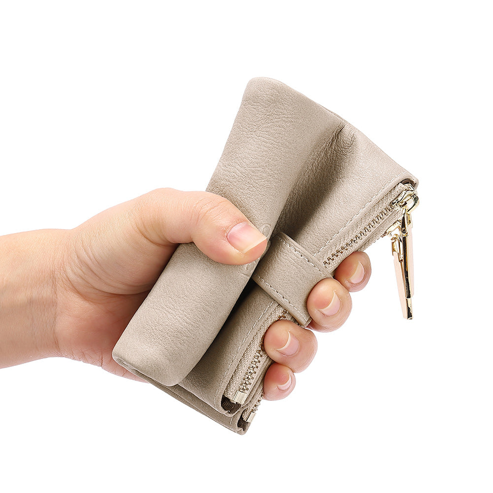 CLUCI Women Wallet Vegan Leather Small Compact Ladies Bi-fold Zipper Pocket Card Case with Photo Slot Two-toned Gray