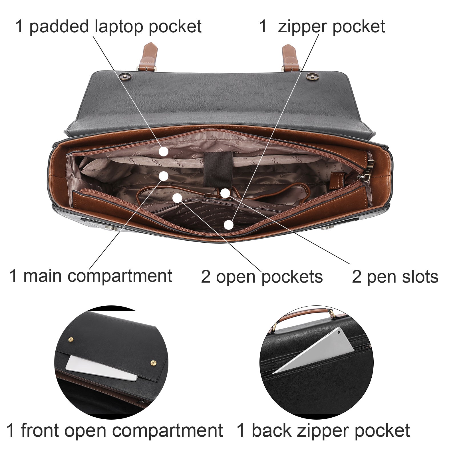 CLUCI Laptop Messenger Bag PU Leather Women Briefcase Business Professional Work College 15.6 inch Laptop Satchel Handbags