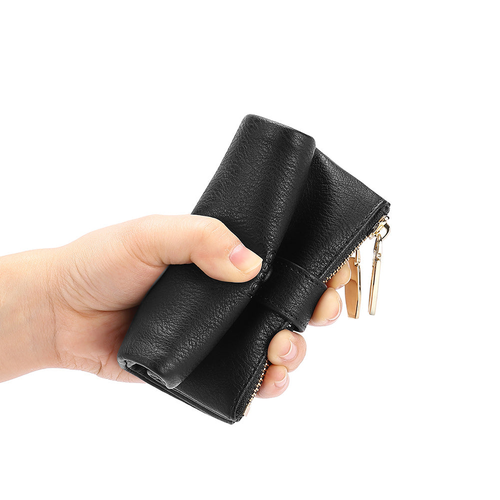 CLUCI Women Wallet Vegan Leather Small Compact Ladies Bi-fold Zipper Pocket Card Case with Photo Slot Two-toned Gray