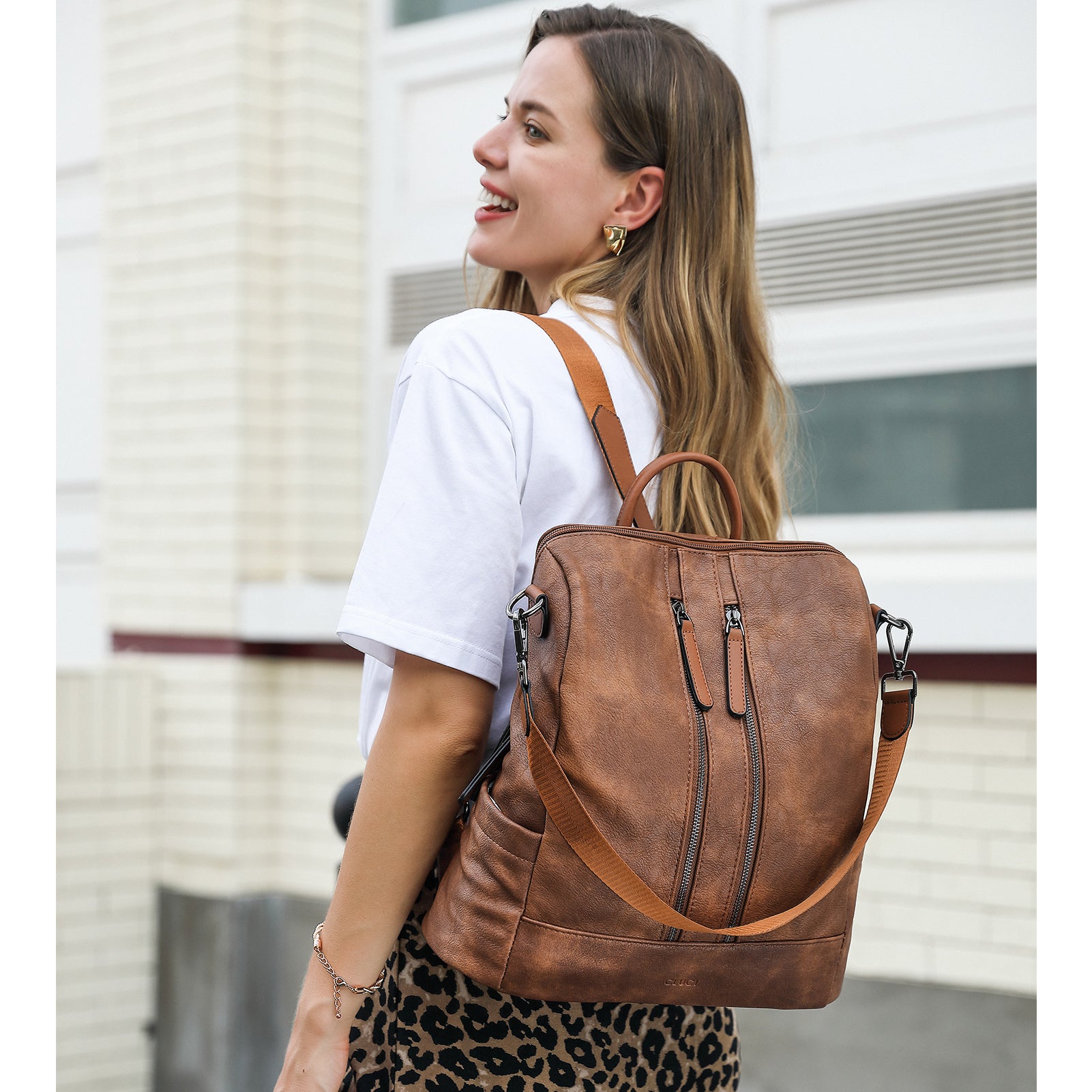 Greene Vegan Soft Leather Backpack Leather Purse For Work And Study | Two-Toned