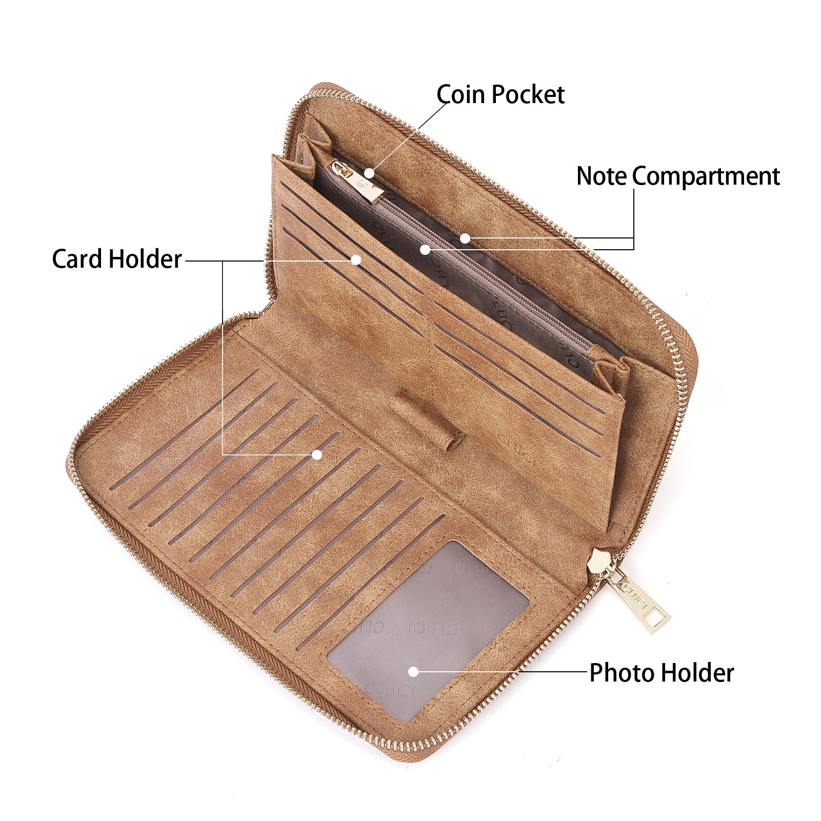 CLUCI Women Wallet Large Leather RFID Blocking Designer Zip Around Card Holder Organizer Ladies Travel Clutch Wristlet