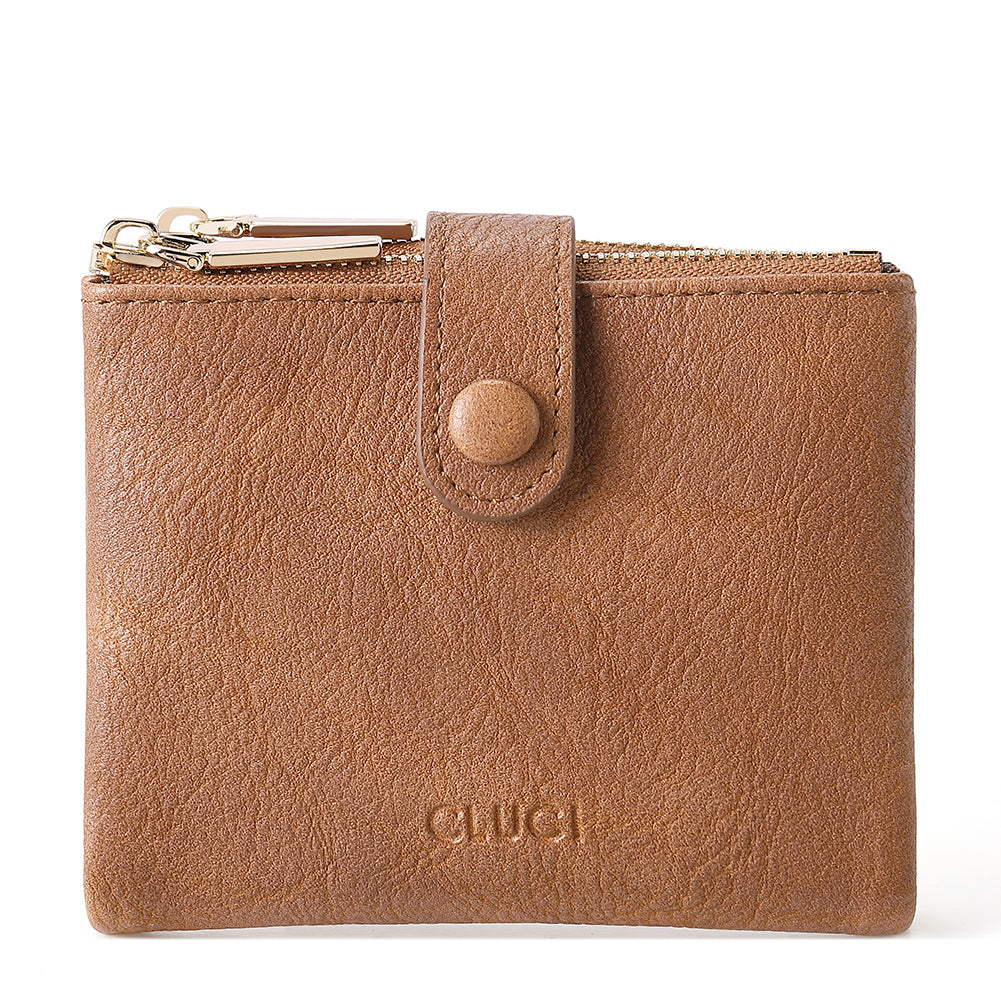 CLUCI Women Wallet Vegan Leather Small Compact Ladies Bi-fold Zipper Pocket Card Case with Photo Slot Two-toned Gray
