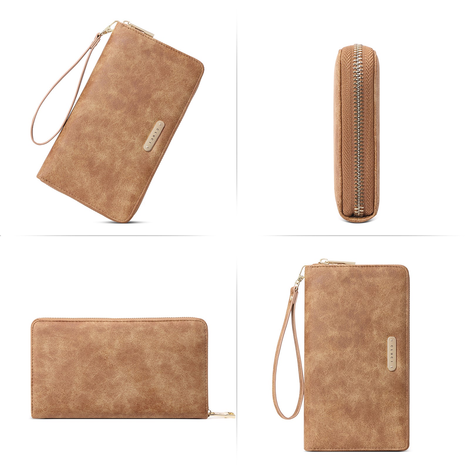 CLUCI Women Wallet Large Leather RFID Blocking Designer Zip Around Card Holder Organizer Ladies Travel Clutch Wristlet