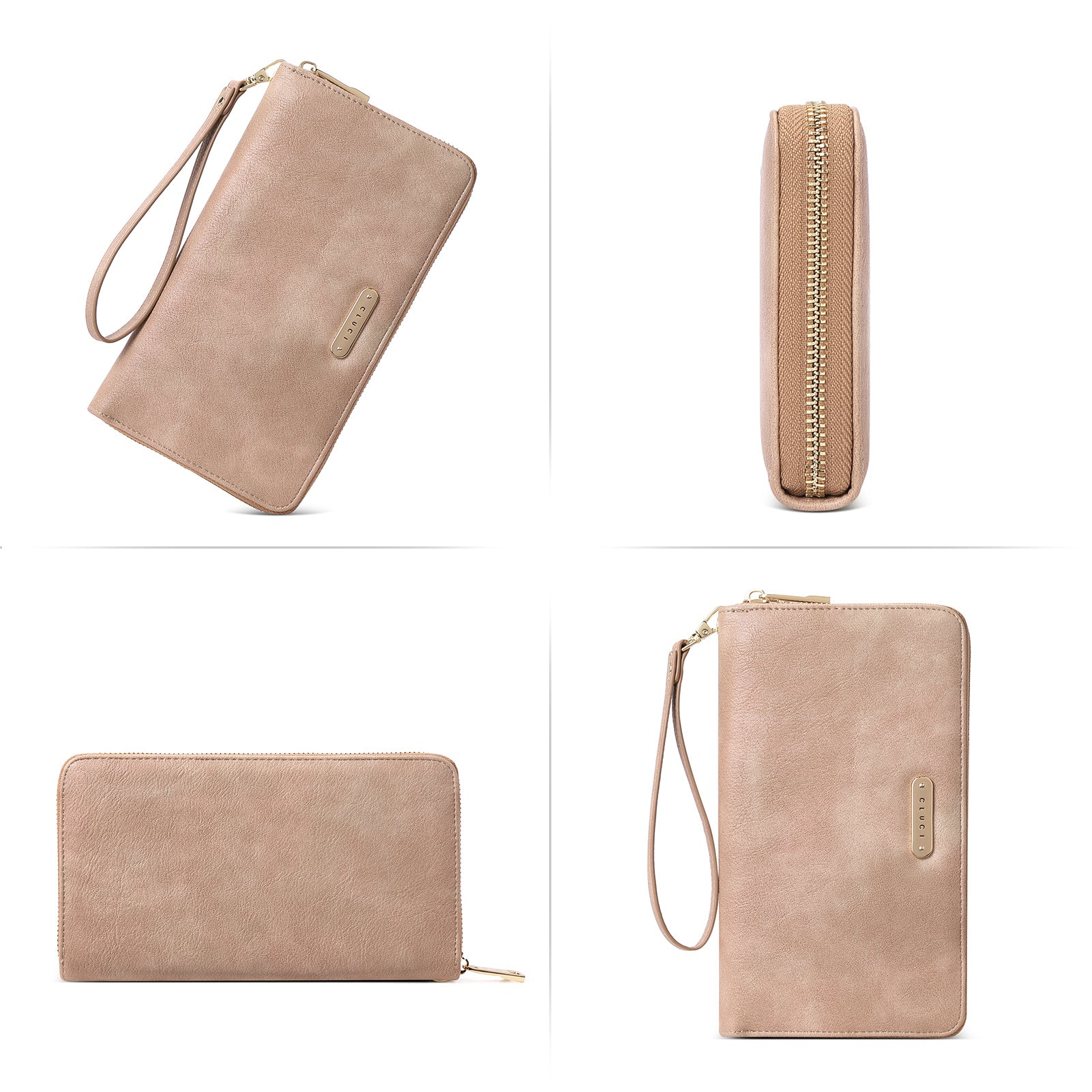 CLUCI Women Wallet Large Leather RFID Blocking Designer Zip Around Card Holder Organizer Ladies Travel Clutch Wristlet