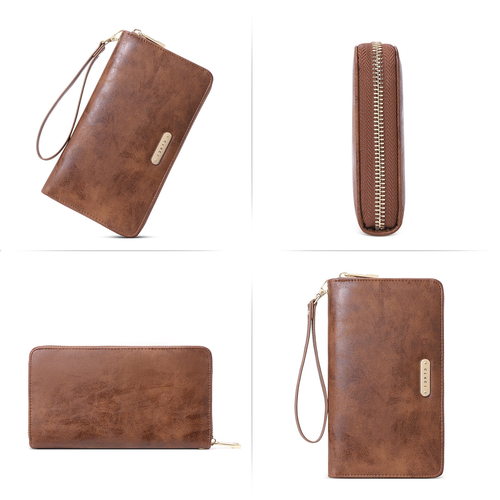 CLUCI Women Wallet Large Leather RFID Blocking Designer Zip Around Card Holder Organizer Ladies Travel Clutch Wristlet