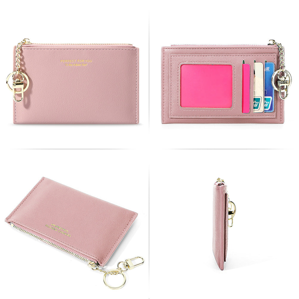 CLUCI Womens Small Leather Wallet Coin Slim Zipper Pocket Credit Card Holder with Keychain
