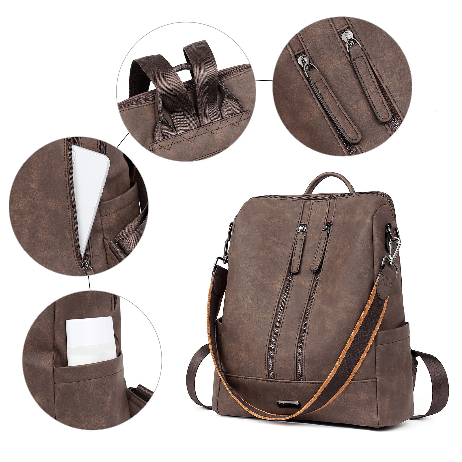 CLUCI Leather Backpack Purse for Women Convertible Large Travel Ladies Designer Fashion Casual College Shoulder Bag