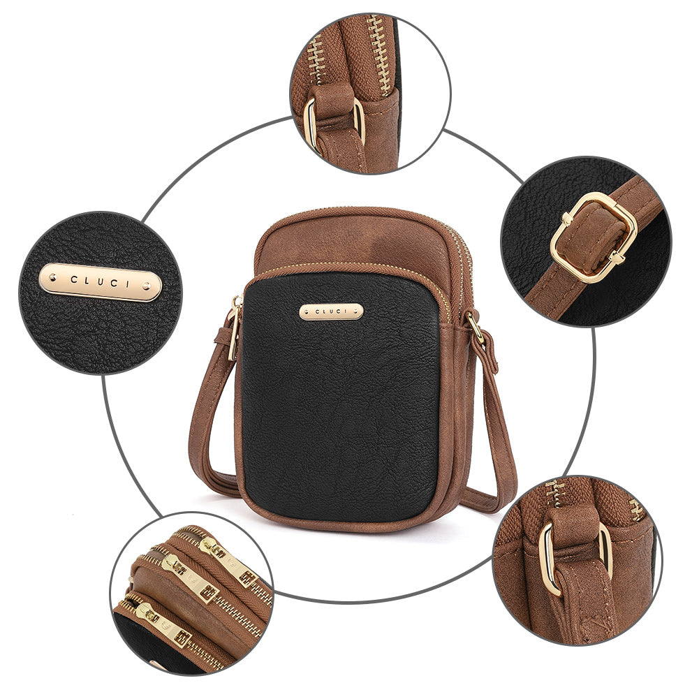 CLUCI Cell Phone Crossbody Bags for Women Small Phone Bag Purse Dome Leather Handbag Designer Travel Wallet