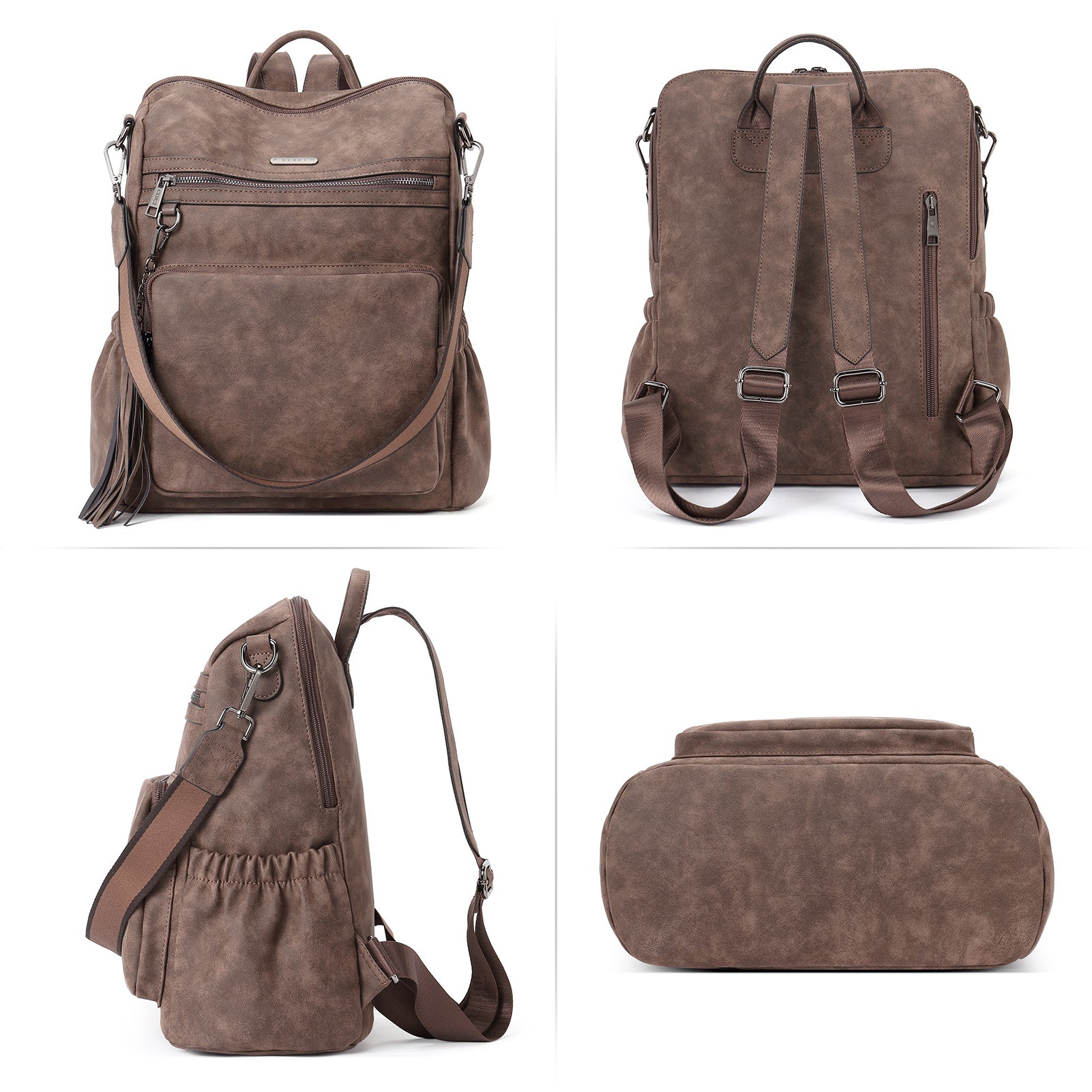 CLUCI Backpack Purse for Women Fashion Leather Designer Travel Large Ladies Shoulder Bags with Tassel