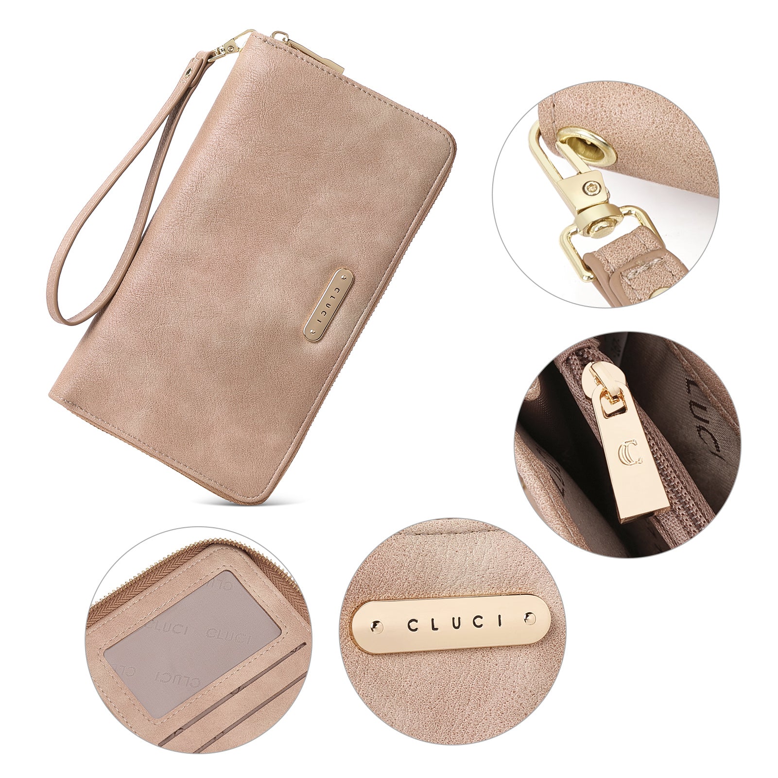 CLUCI Women Wallet Large Leather RFID Blocking Designer Zip Around Card Holder Organizer Ladies Travel Clutch Wristlet