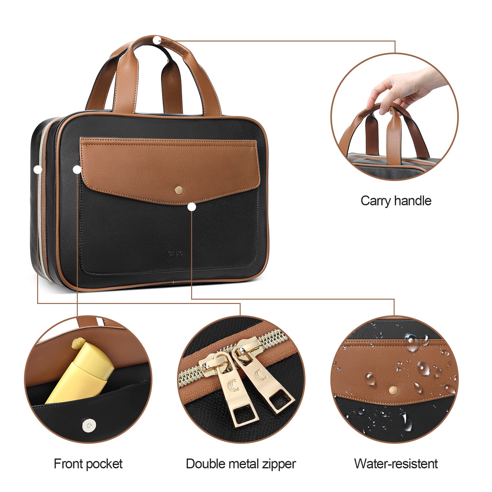 CLUCI Toiletry Bag Hanging Travel Organizer with Transparent Cosmetic Bag and Makeup Pouch For Full Sized Toiletries