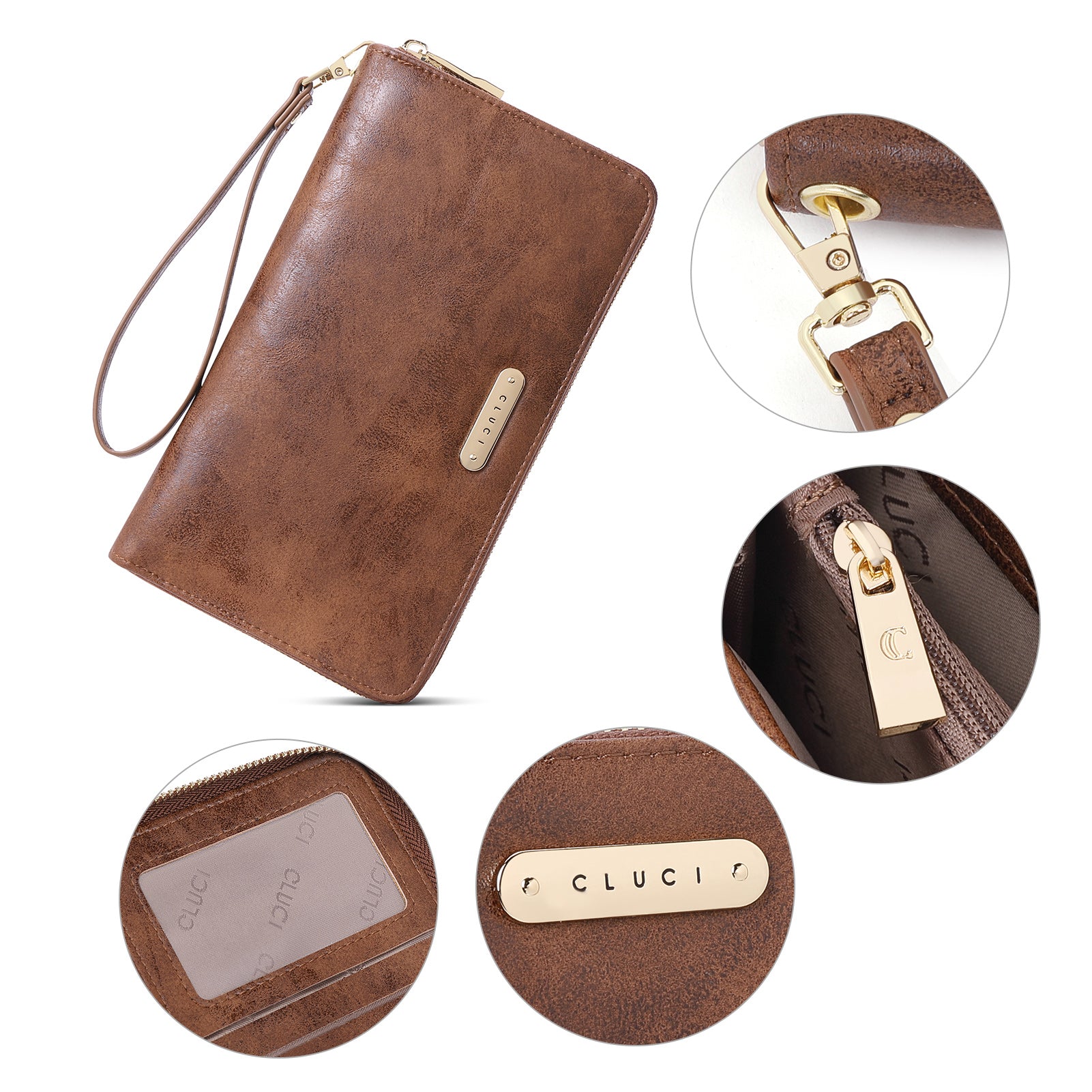 CLUCI Women Wallet Large Leather RFID Blocking Designer Zip Around Card Holder Organizer Ladies Travel Clutch Wristlet