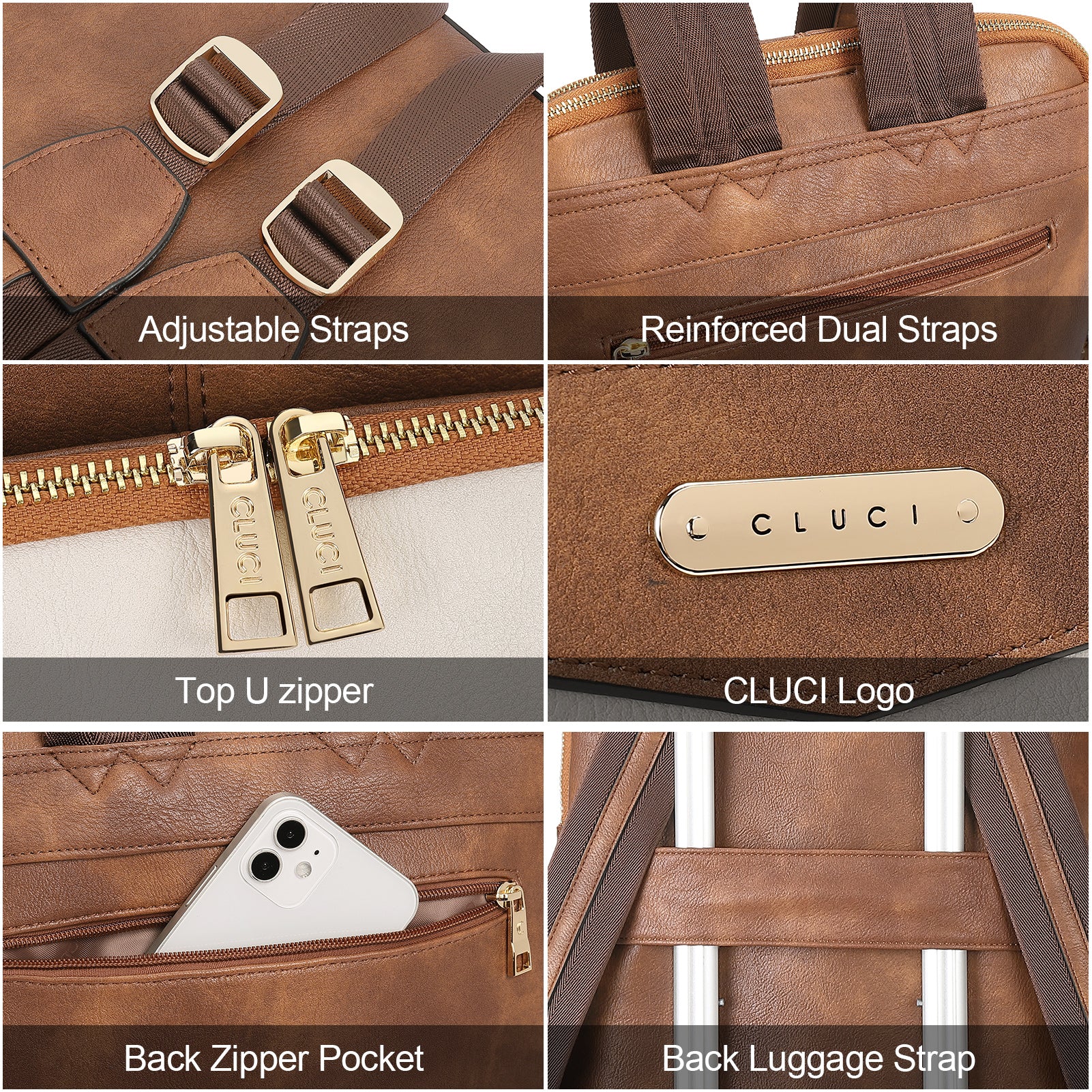 CLUCI Leather Laptop Backpack for Women 15.6 inch Computer Bag Travel Business Daypack