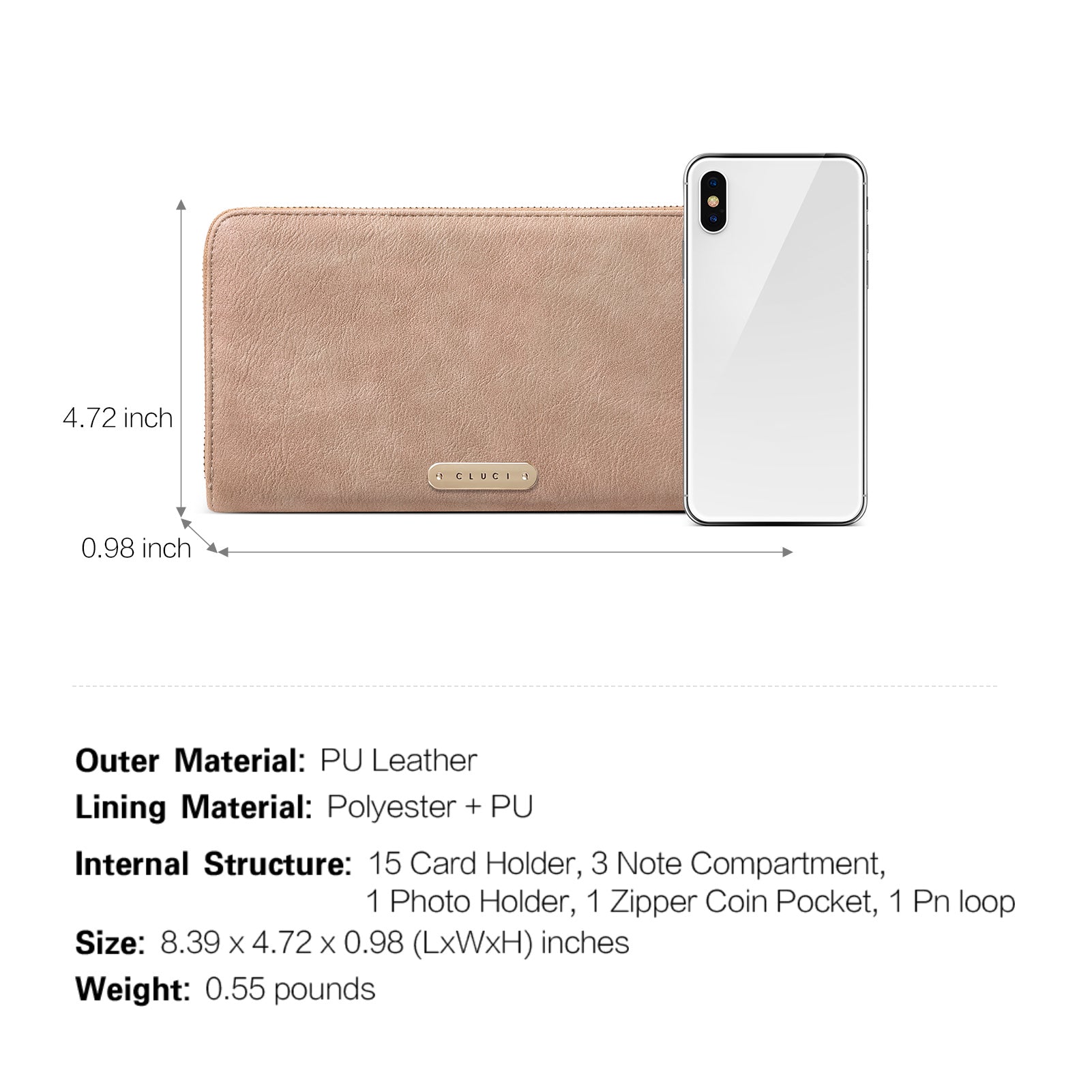 CLUCI Women Wallet Large Leather RFID Blocking Designer Zip Around Card Holder Organizer Ladies Travel Clutch Wristlet