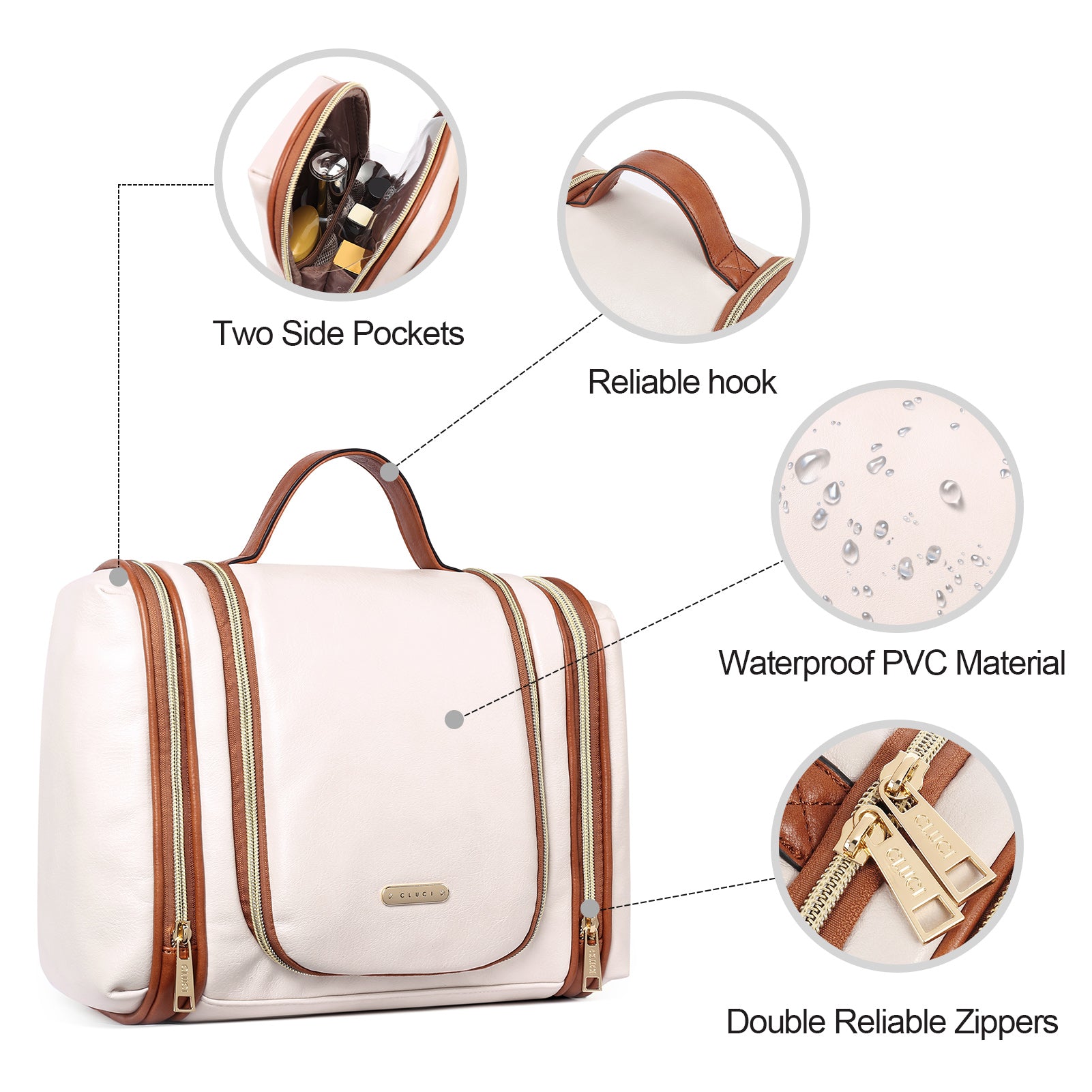 CLUCI Toiletry Bag Travel Bag, with Hanging Hook Water-resistant Makeup Cosmetic Bag Travel Organizer for Accessories Shampoo Full Sized Container Toiletries