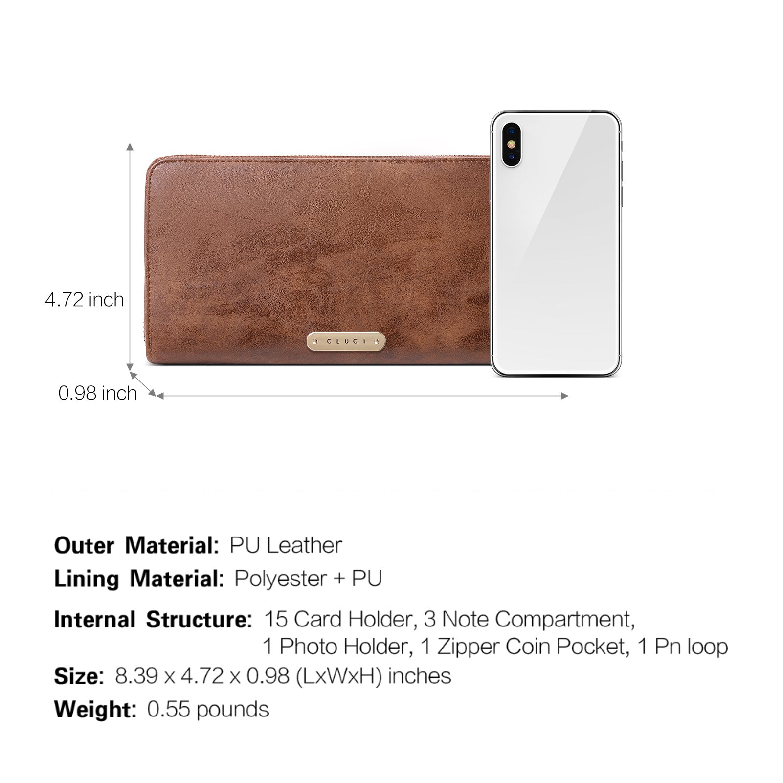 CLUCI Women Wallet Large Leather RFID Blocking Designer Zip Around Card Holder Organizer Ladies Travel Clutch Wristlet