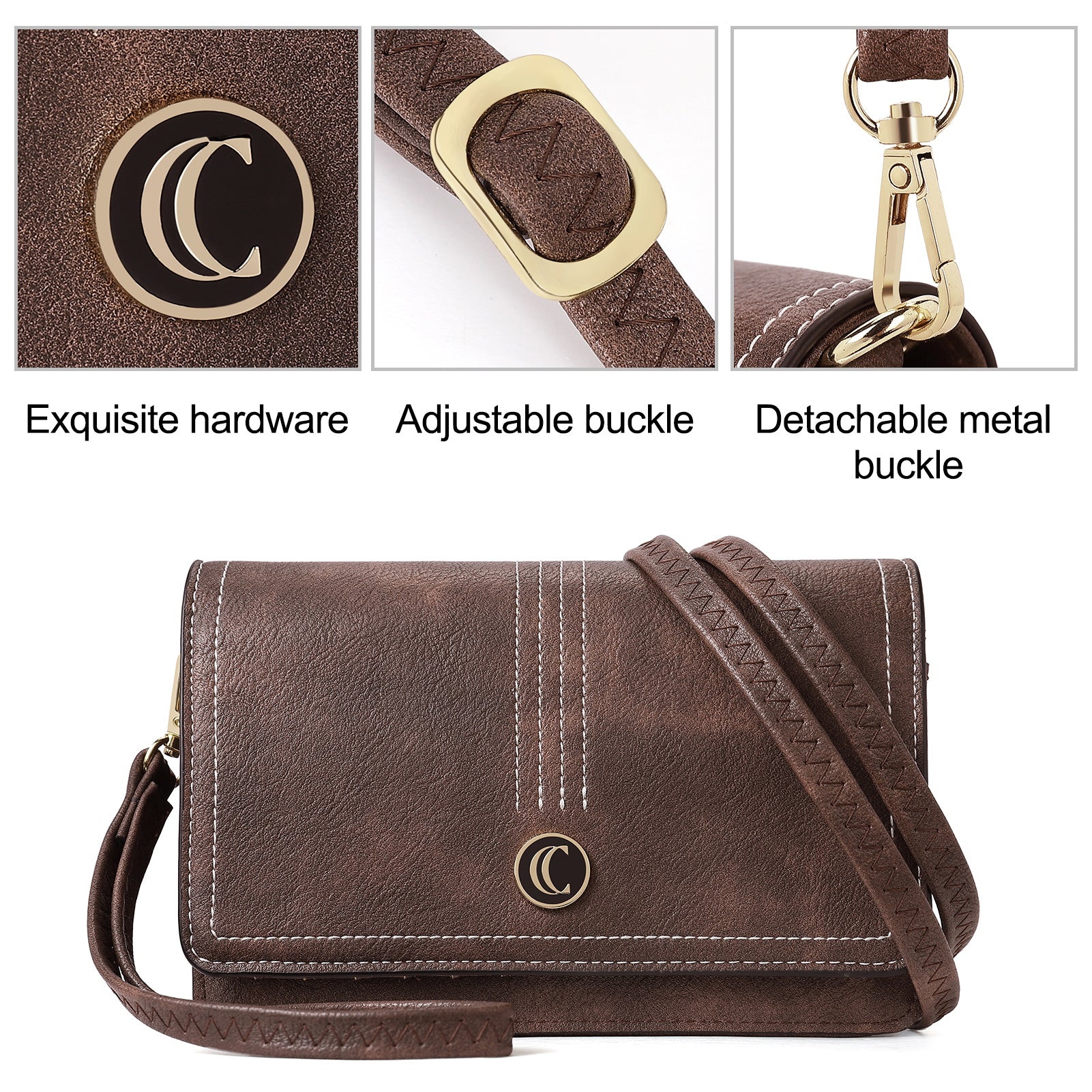 CLUCI Crossbody Purse for Women, Wristlet Wallet, Small Shoulder Bag with Card Slots, Leather Flap Cell phone Clutch