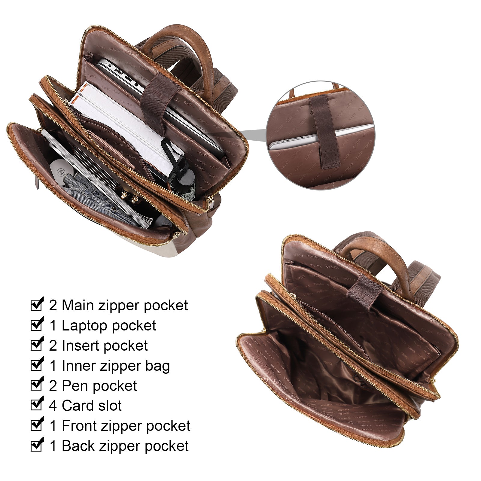 CLUCI Leather Laptop Backpack for Women 15.6 inch Computer Bag Travel Business Daypack