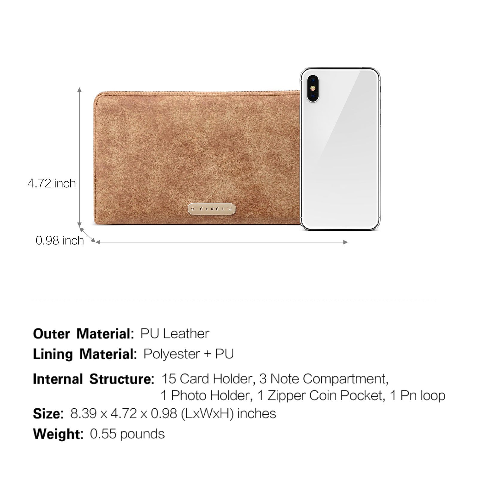 CLUCI Women Wallet Large Leather RFID Blocking Designer Zip Around Card Holder Organizer Ladies Travel Clutch Wristlet