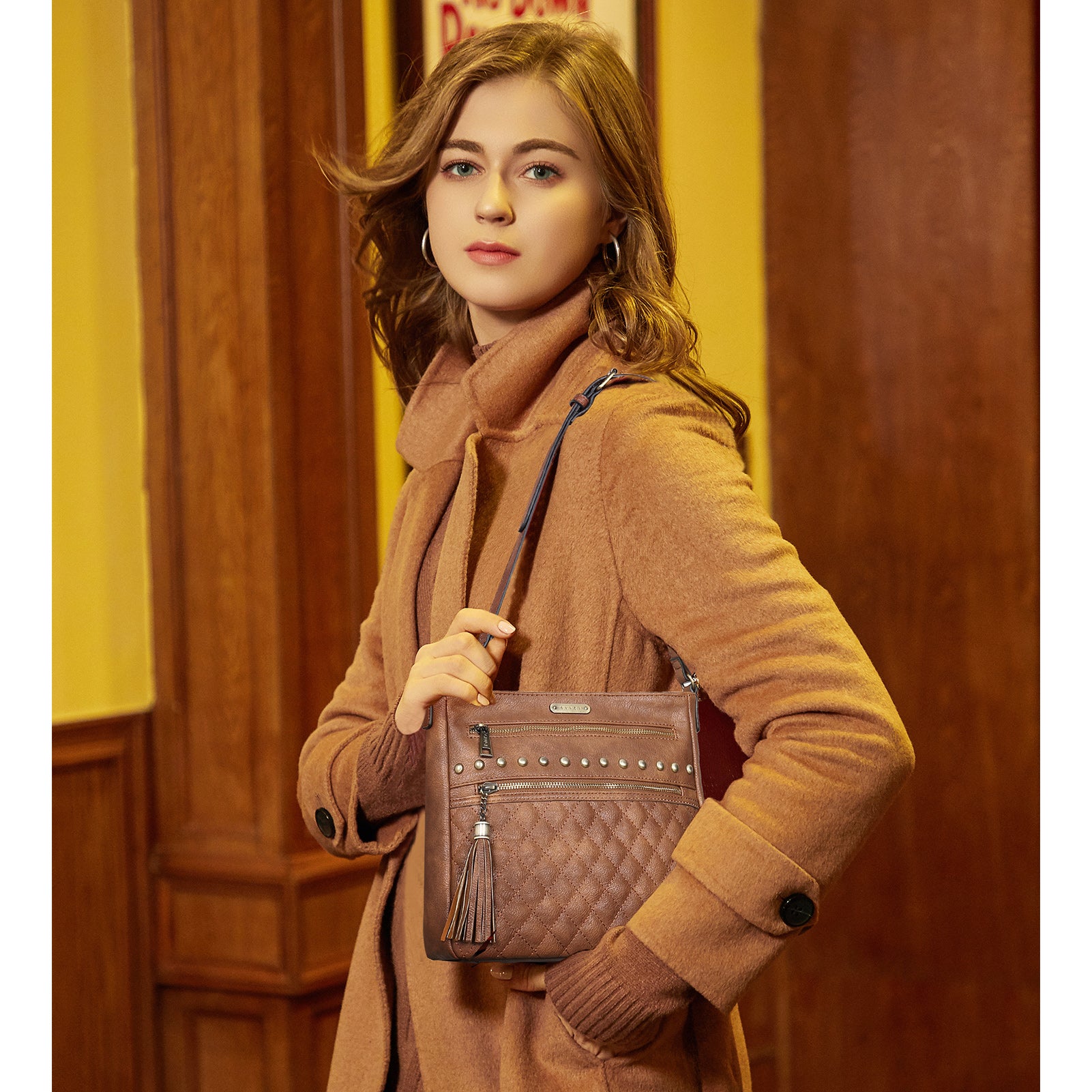 Leather Messenger Tassel Bag Multiple Pockets