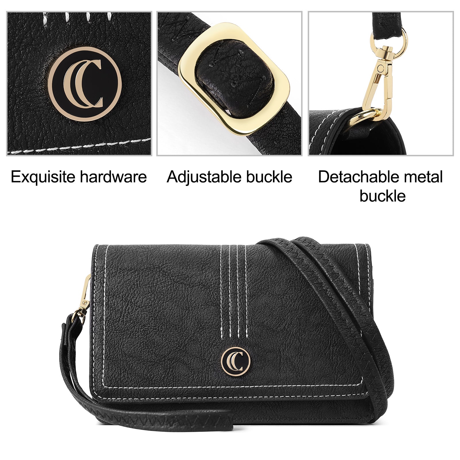 CLUCI Crossbody Purse for Women, Wristlet Wallet, Small Shoulder Bag with Card Slots, Leather Flap Cell phone Clutch