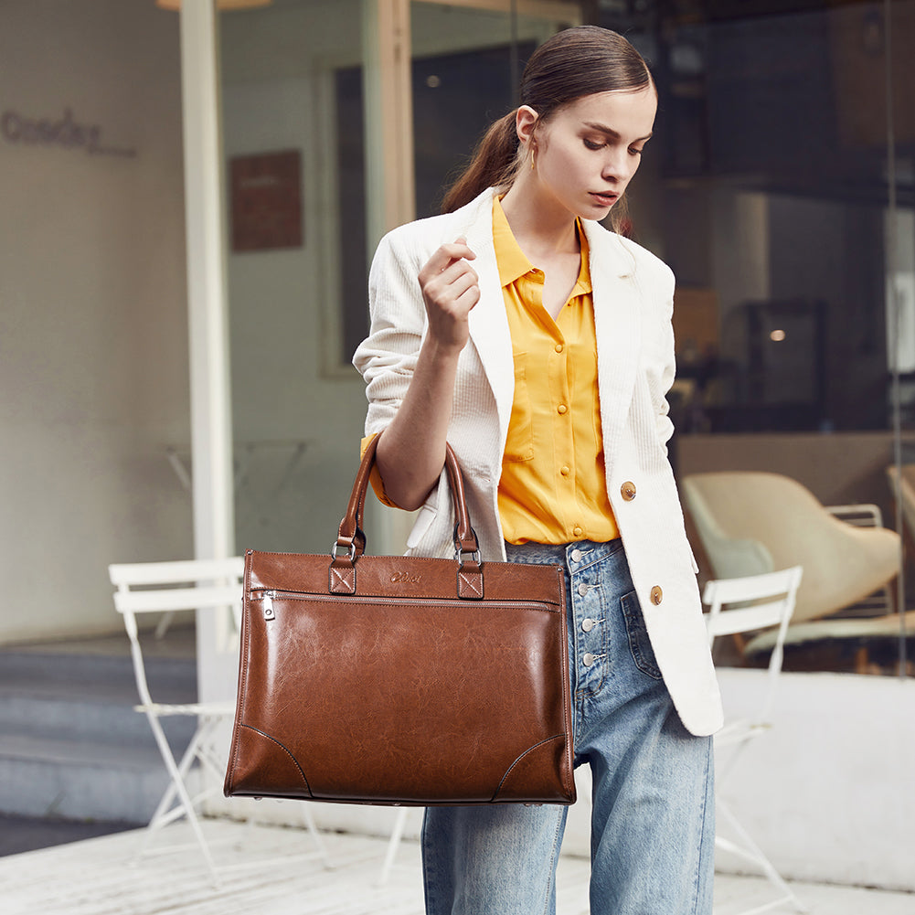 Lauren Ladies Wax Leather Briefcase Purse Laptop Bag