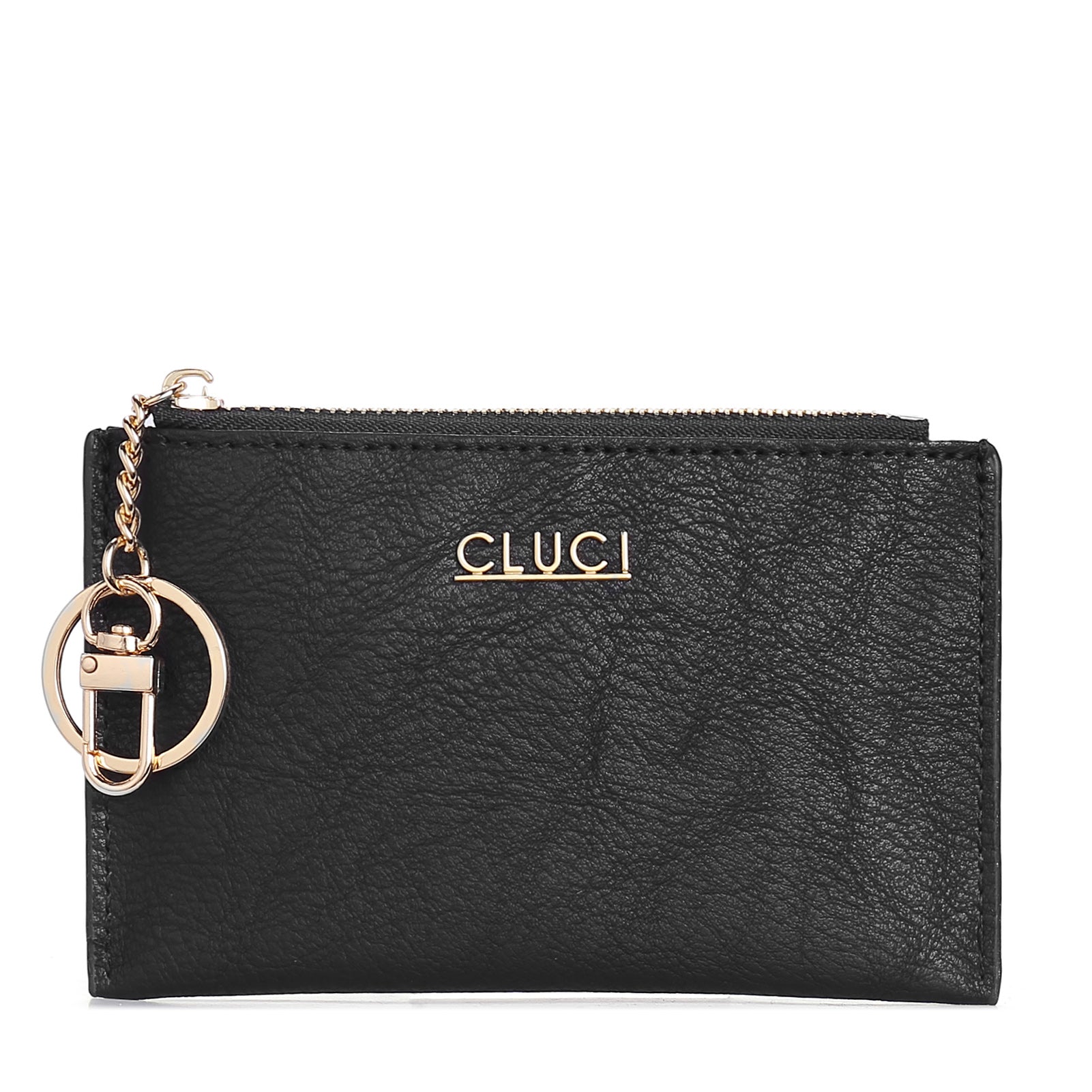 CLUCI Womens Small Leather Wallet Coin Slim Zipper Pocket Credit Card Holder with Keychain
