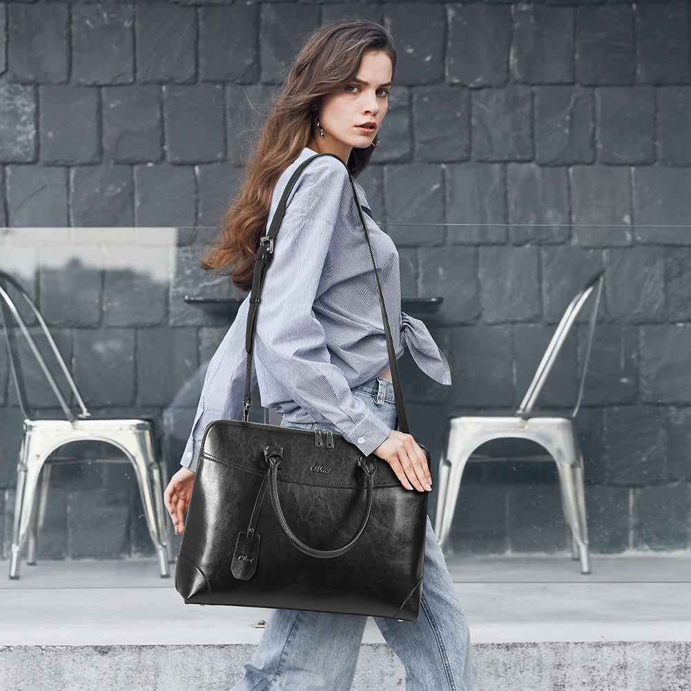 Claire Large Senior Leather Color Blocking Briefcase For Women