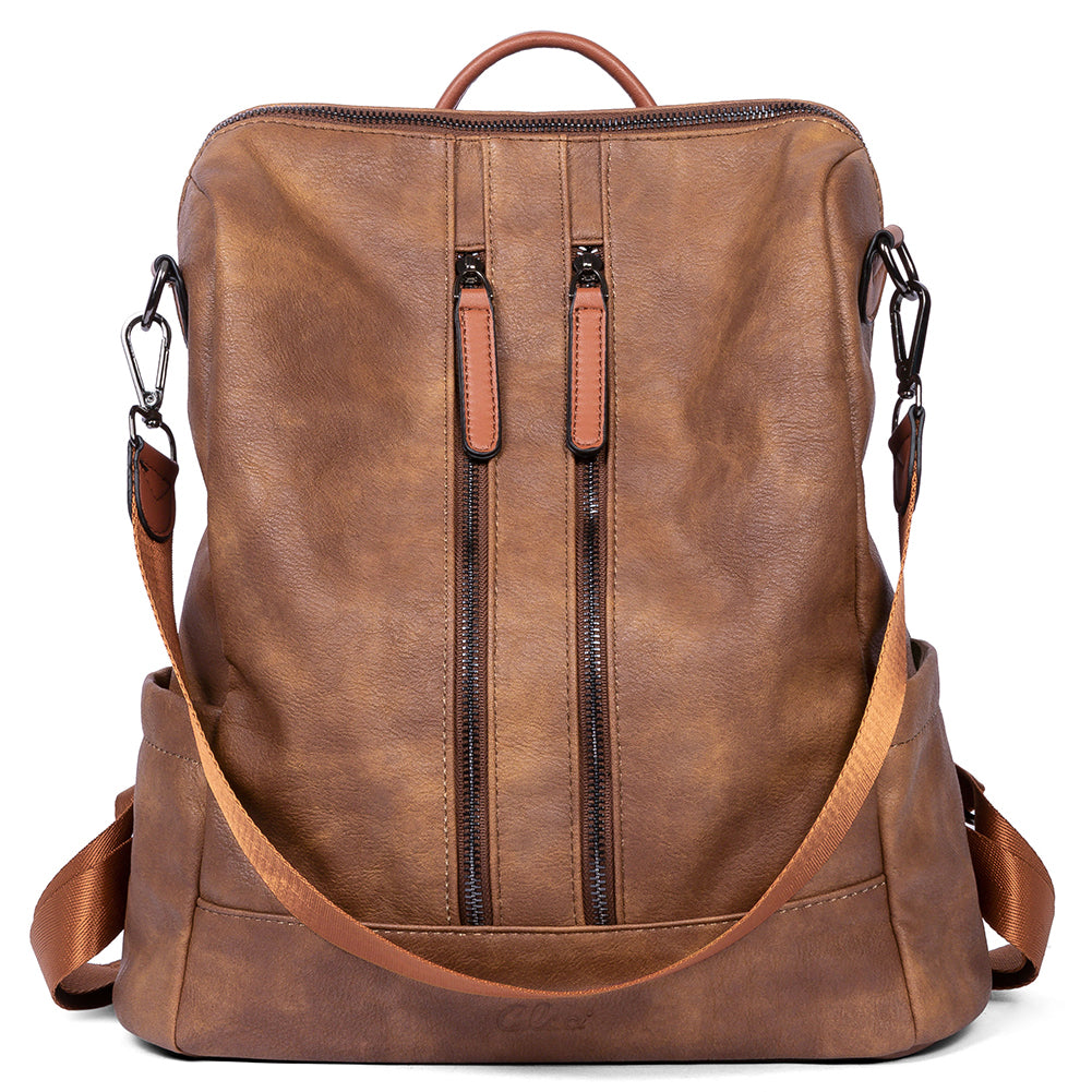 brown leather ladies backpack Cluci Ladies Backpack Purse Leather Fashion Backpack Pocketbook for Daily or Travel, Brown
