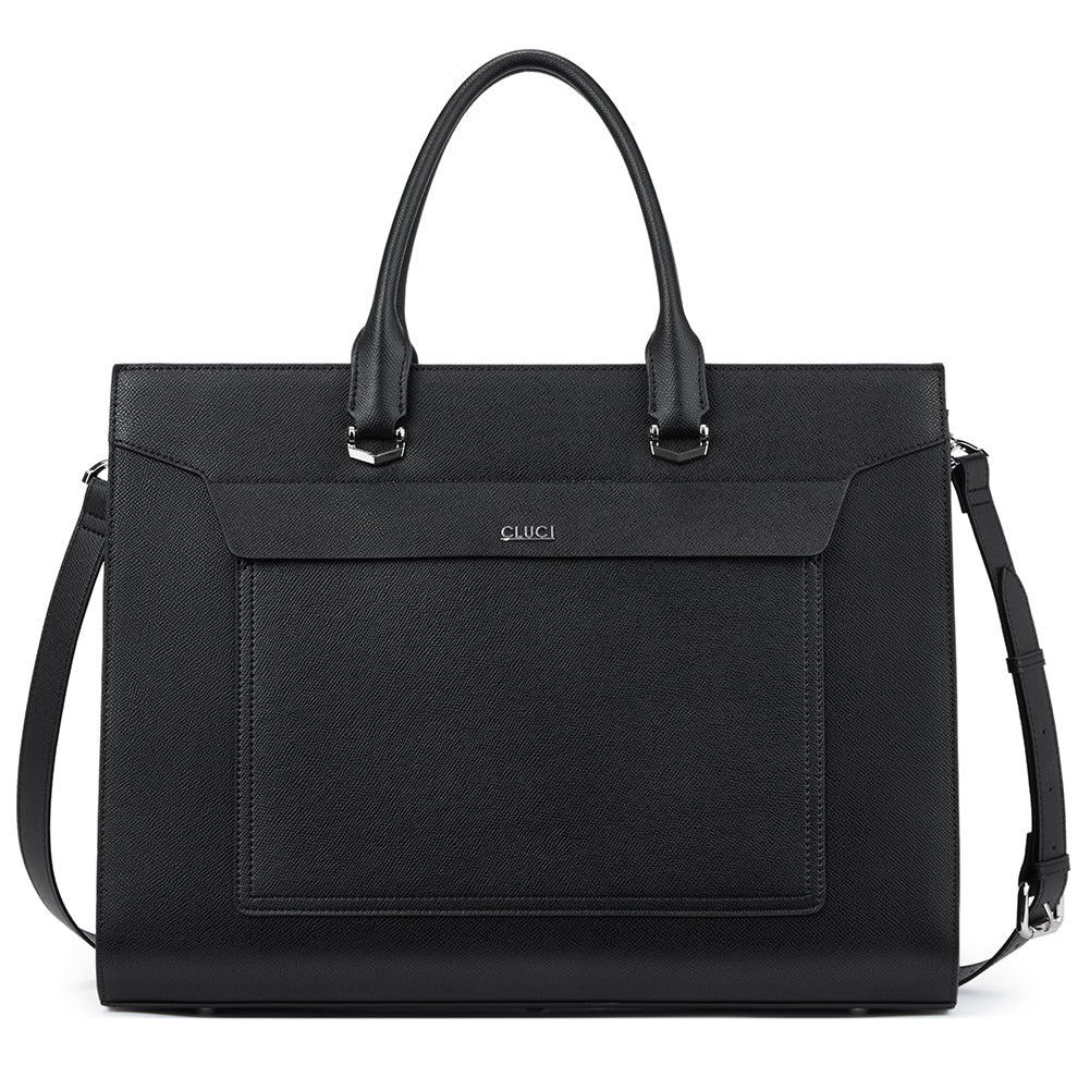 CLUCI Leather Briefcase for Women Vintage Laptop 15.6 Inch Slim Large Business Ladies Work Shoulder Bag