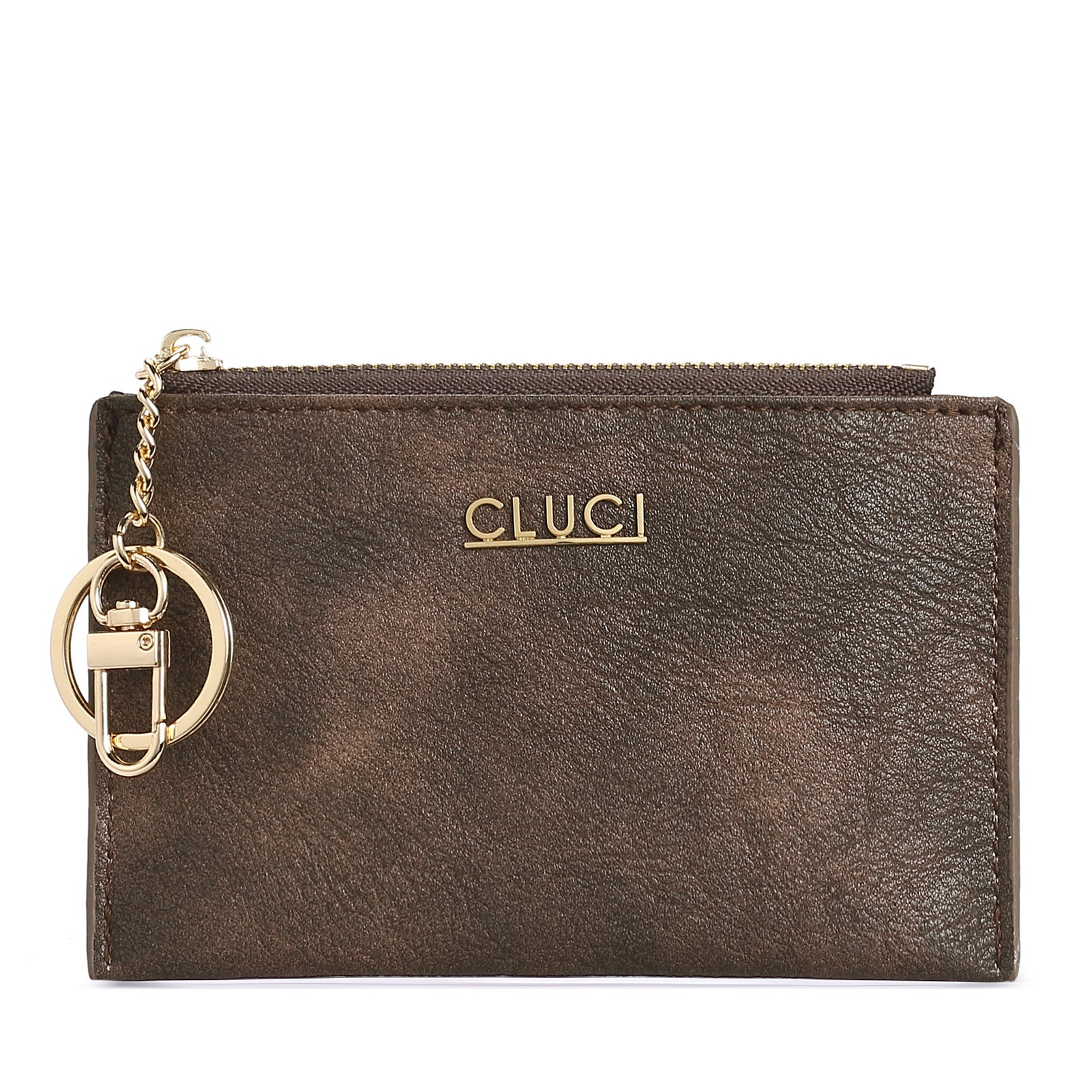 CLUCI Womens Small Leather Wallet Coin Slim Zipper Pocket Credit Card Holder with Keychain