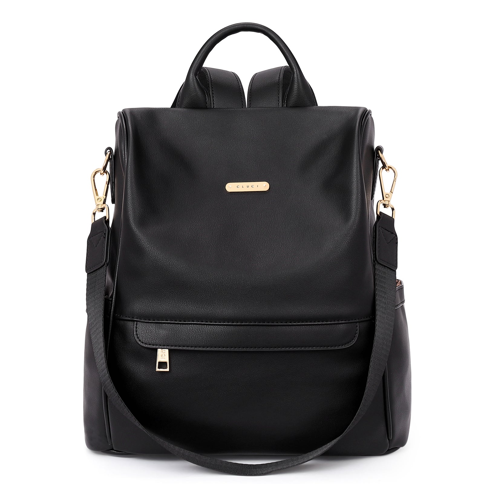black faux leather backpack purse Greene Multi-Purpose Carry Way Vegan Leather Backpack Purse For Women