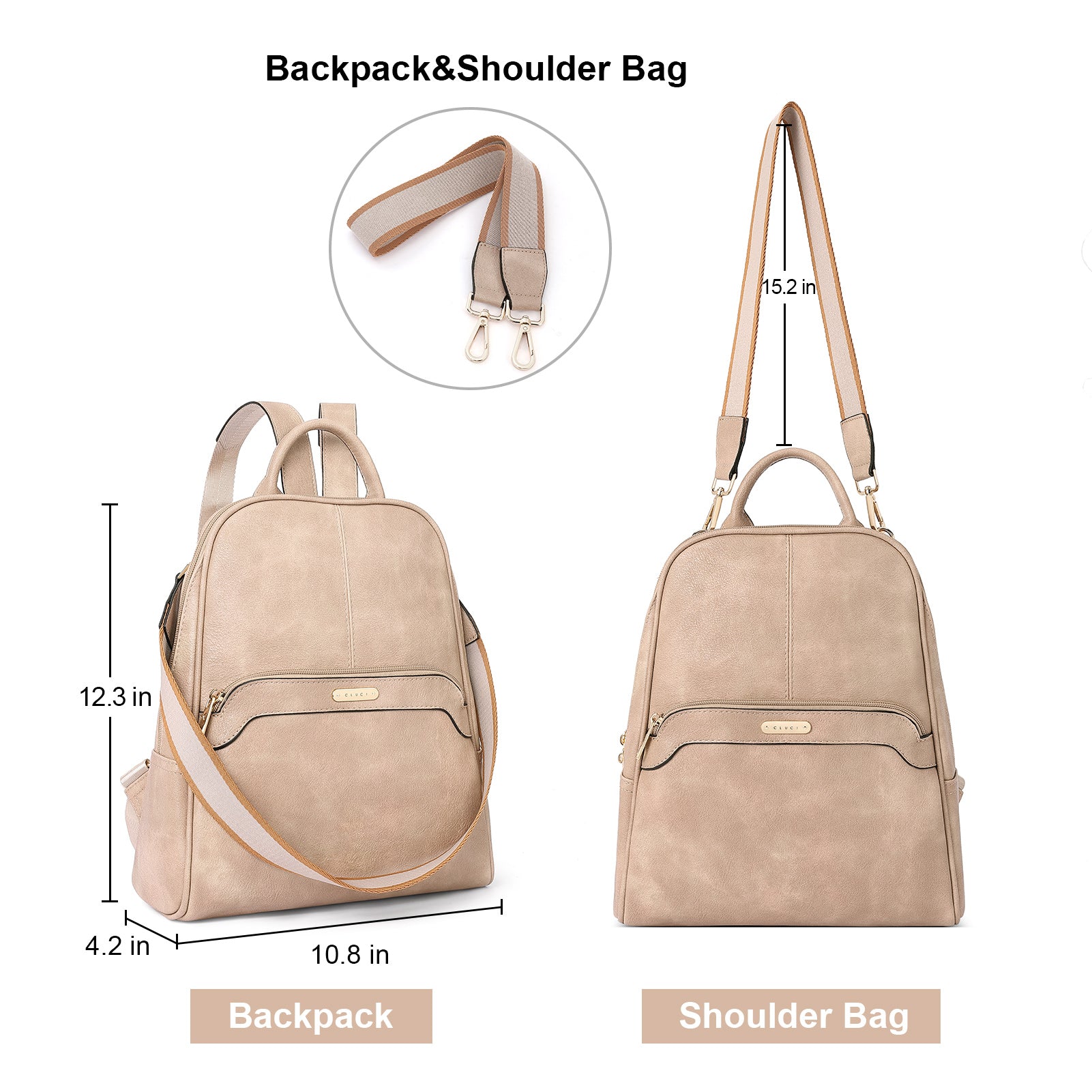 CLUCI Womens Backpack Purse Leather Convertible Bookbag Purses Travel Ladies Designer Daypack Shoulder Bags