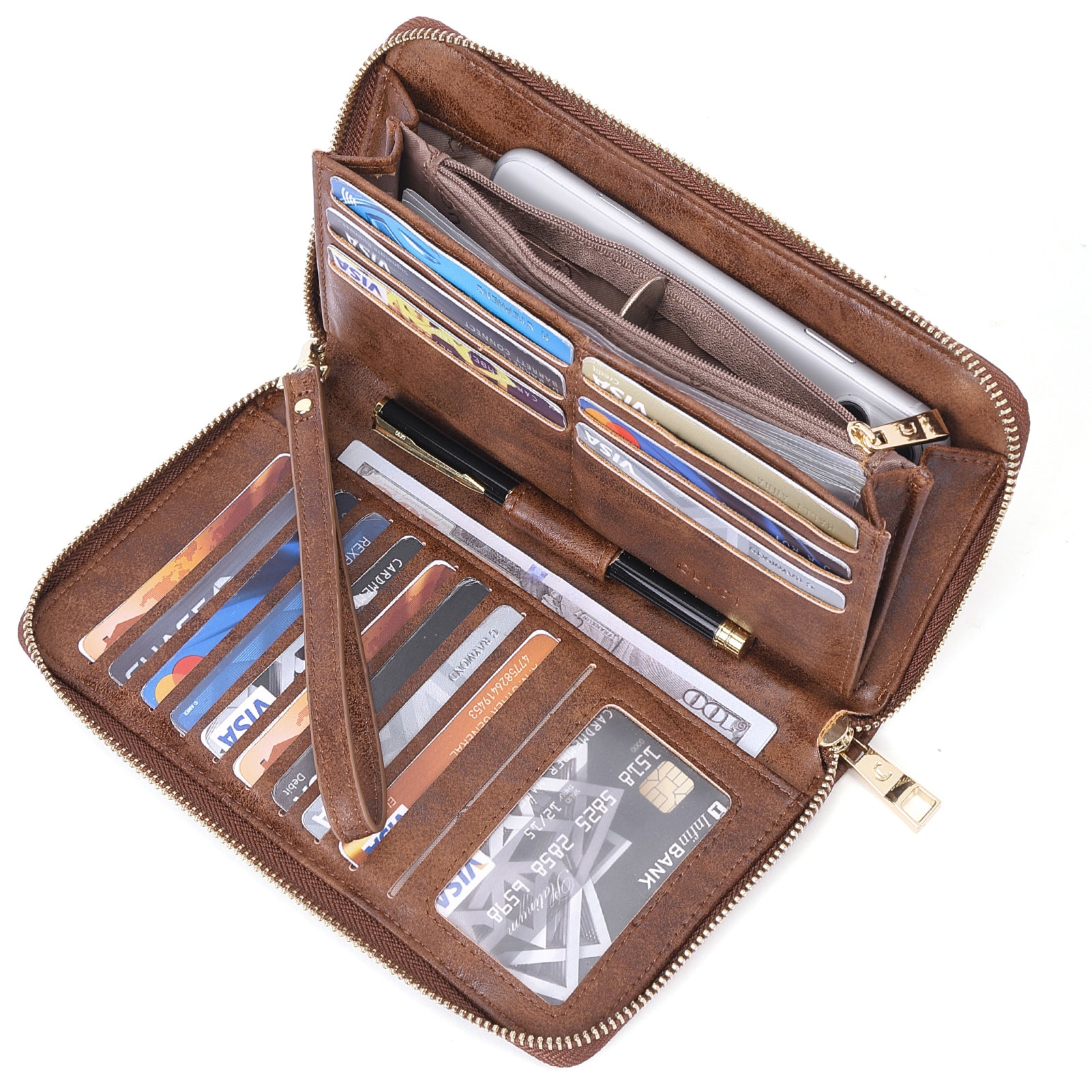 CLUCI Women Wallet Large Leather RFID Blocking Designer Zip Around Card Holder Organizer Ladies Travel Clutch Wristlet