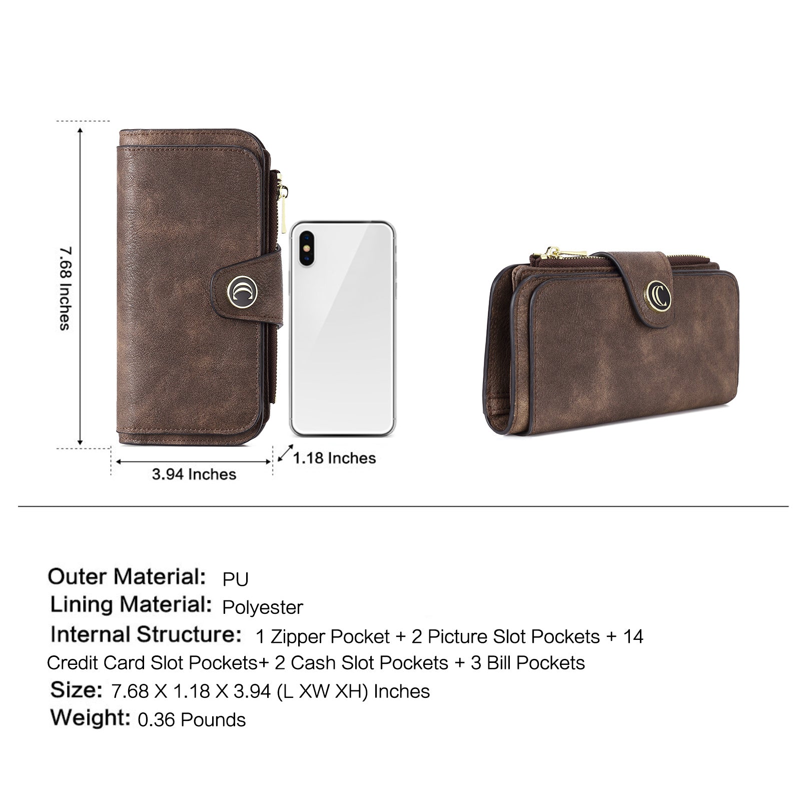 Cathy Luxury Women's Vegan Leather Wallet With Zipper