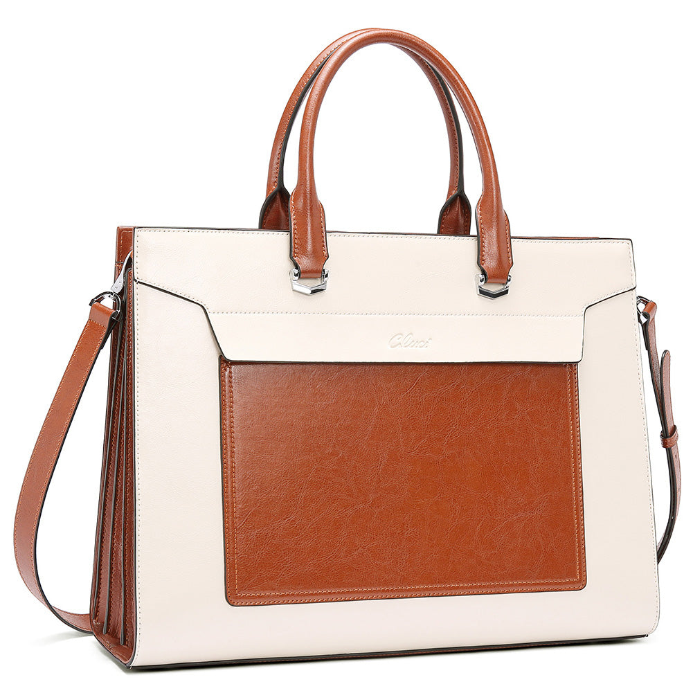 CLUCI Leather Briefcase for Women Vintage Laptop 15.6 Inch Slim Large Business Ladies Work Shoulder Bag