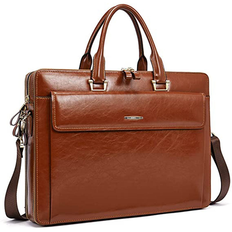 briefcase backpack woman leather Women Oil Wax Leather Briefcases Slim Large Business 15.6" Laptop Vintage Shoulder Bag