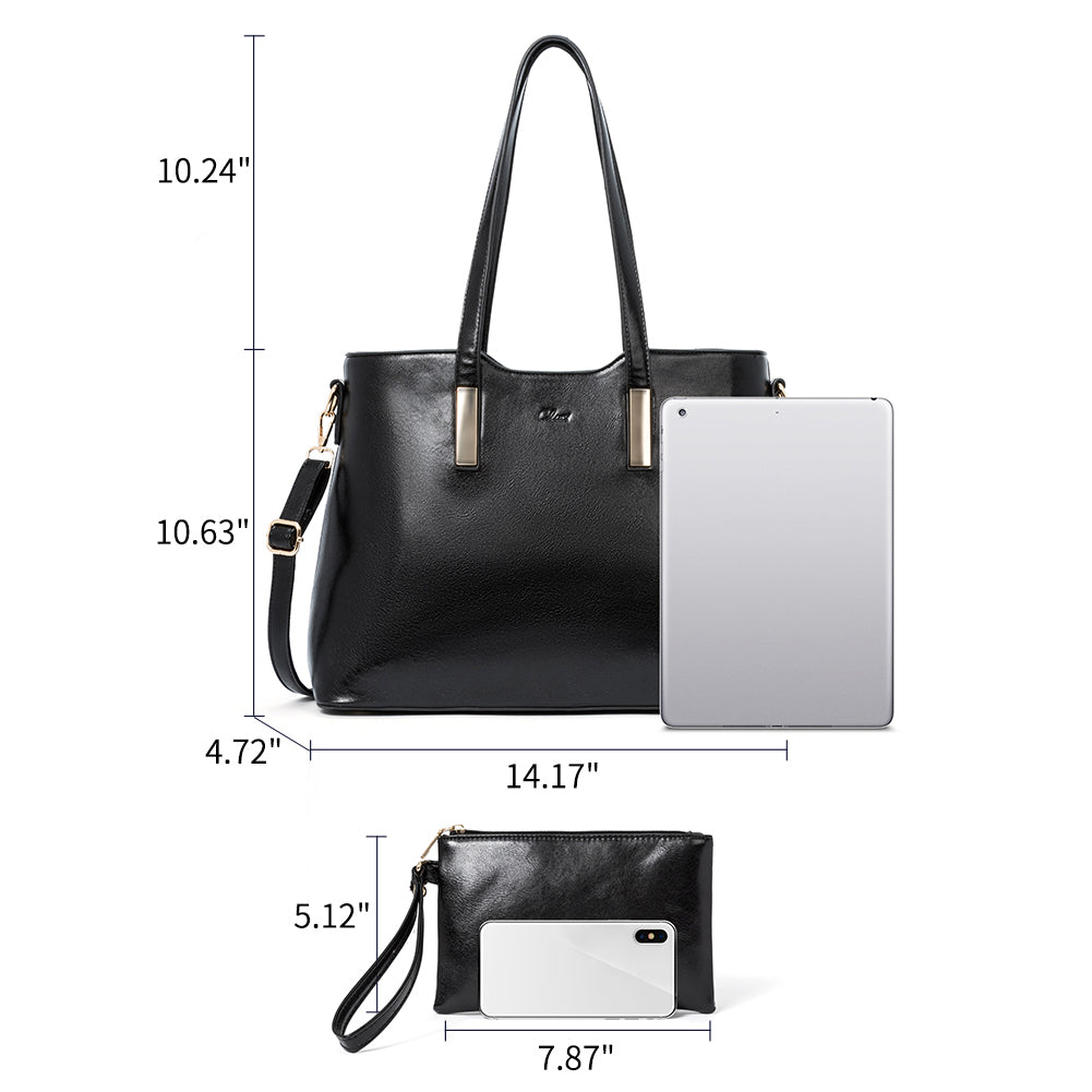 CLUCI Purses and Handbags for Women Leather Designer Tote Large Fashion Ladies Shoulder Bags with Inner Pouch 2Pcs Set