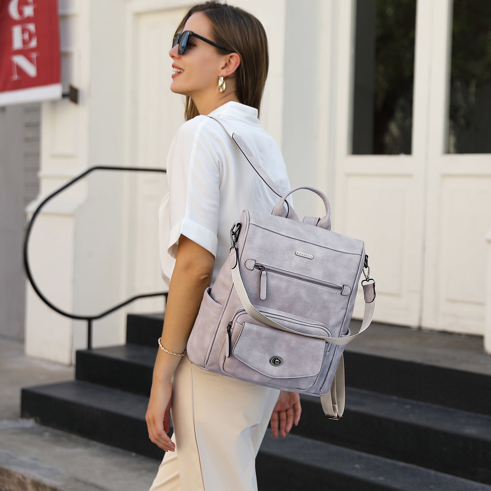 Greene Anti-Theft Vegan Leather Laptop Backpack Women's