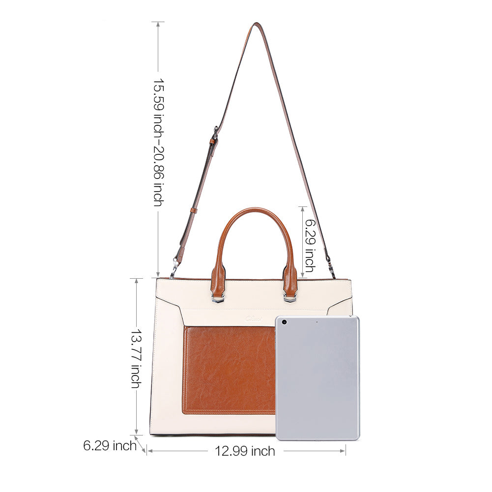 CLUCI Leather Briefcase for Women Vintage Laptop 15.6 Inch Slim Large Business Ladies Work Shoulder Bag