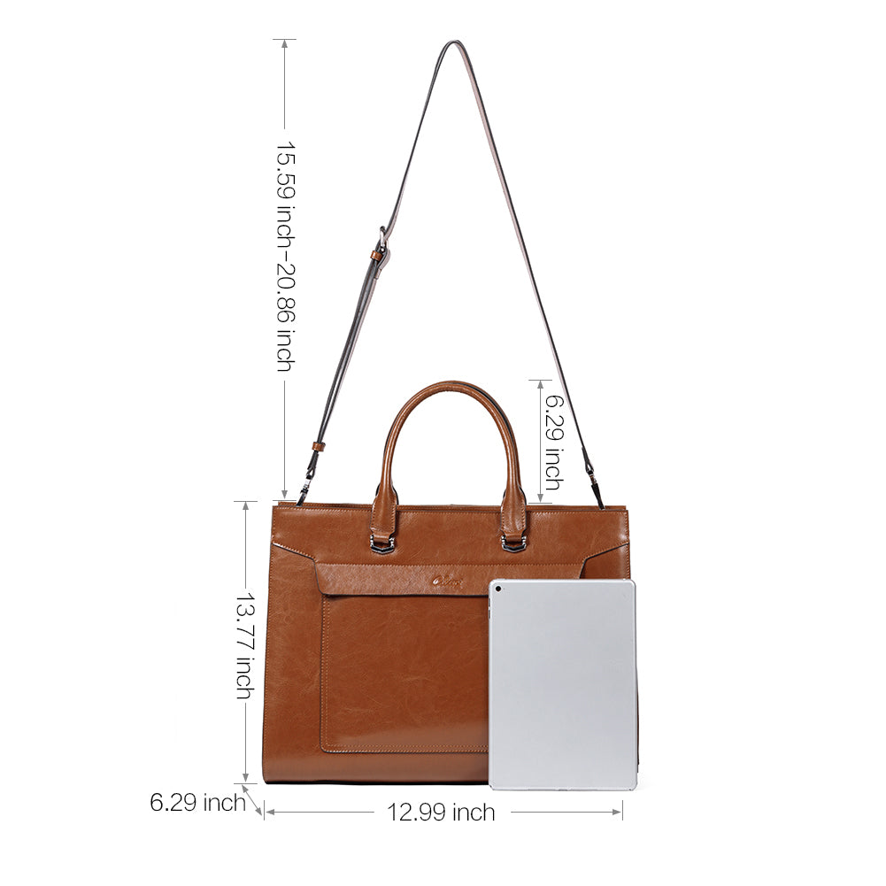 CLUCI Leather Briefcase for Women Vintage Laptop 15.6 Inch Slim Large Business Ladies Work Shoulder Bag