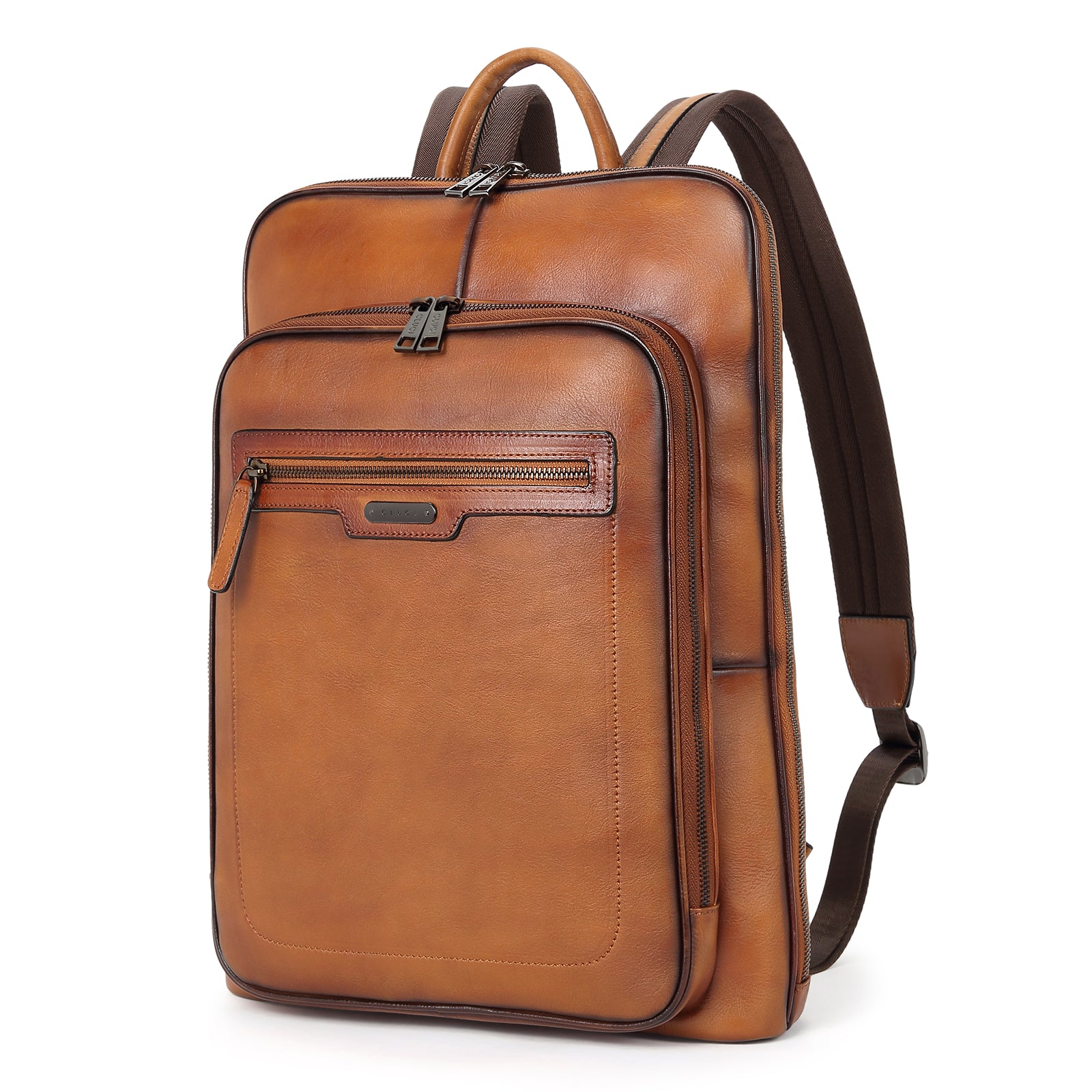 CLUCI Women Laptop Backpack Purse Vegetable Tanned Full Grain Leather 15.6 inch Computer Bag Business Casual Travel Daypack