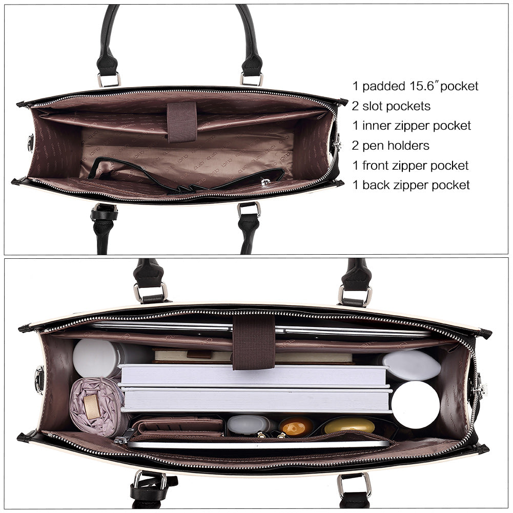 CLUCI Womens Briefcase Oil Wax Leather 15.6 Inch Laptop Business Vintage Ladies Large Capacity Shoulder Bag Black