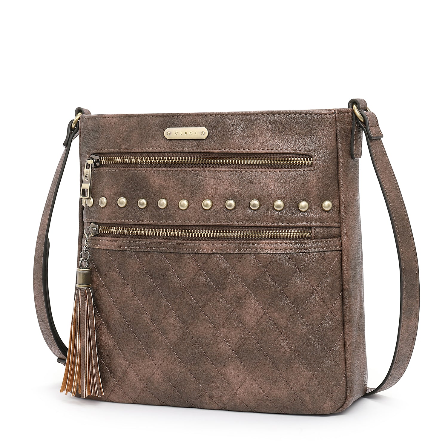 Leather Messenger Tassel Bag Multiple Pockets