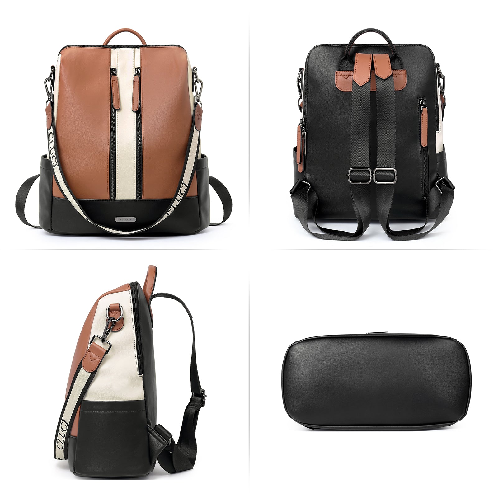CLUCI Leather Backpack Purse for Women Convertible Large Travel Ladies Designer Fashion Casual College Shoulder Bag